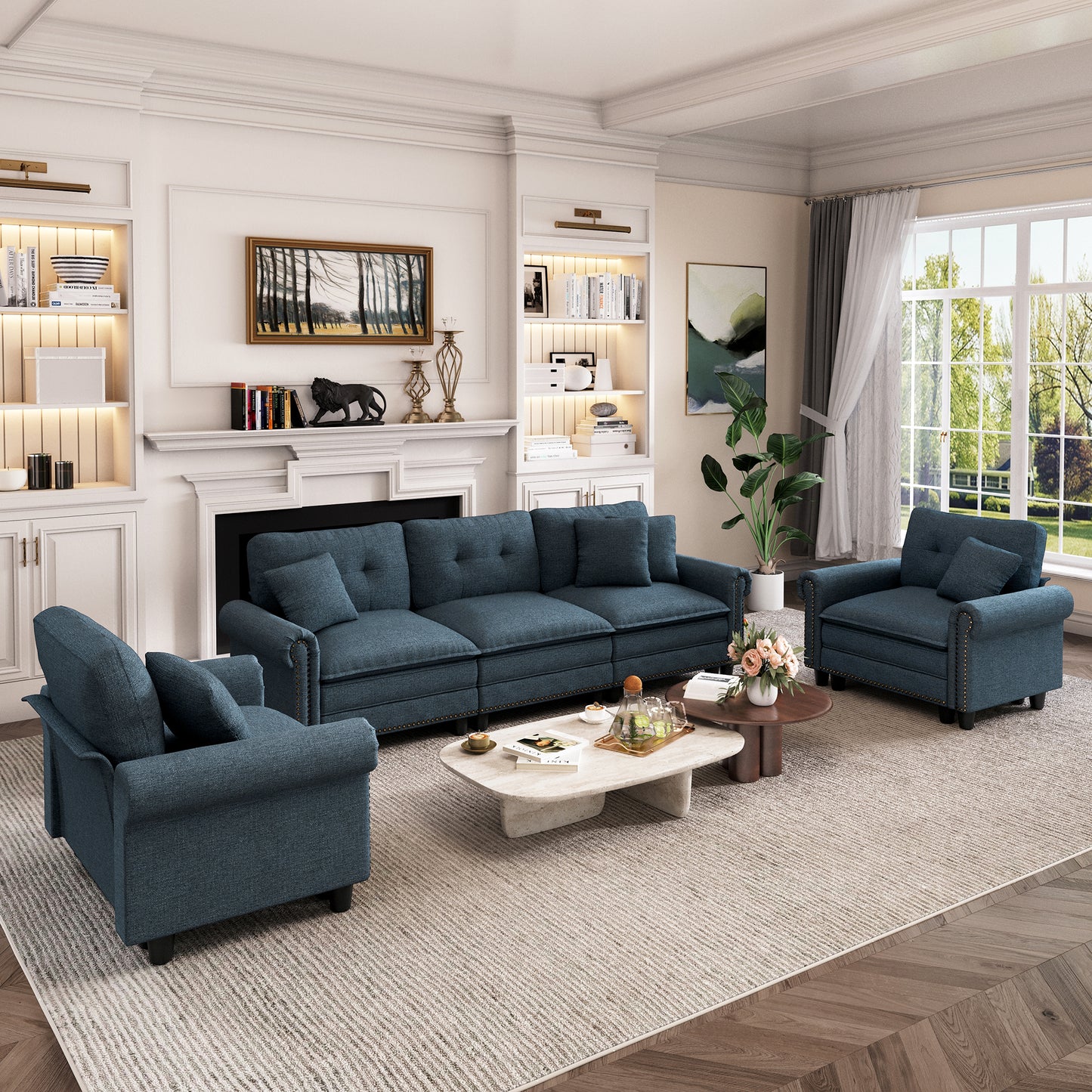 Captiva Designs 3-Piece Modular Cloud Sectional Sofa, Oversized Deep Seat Couch with Throw Pillows, 5-7 Seater