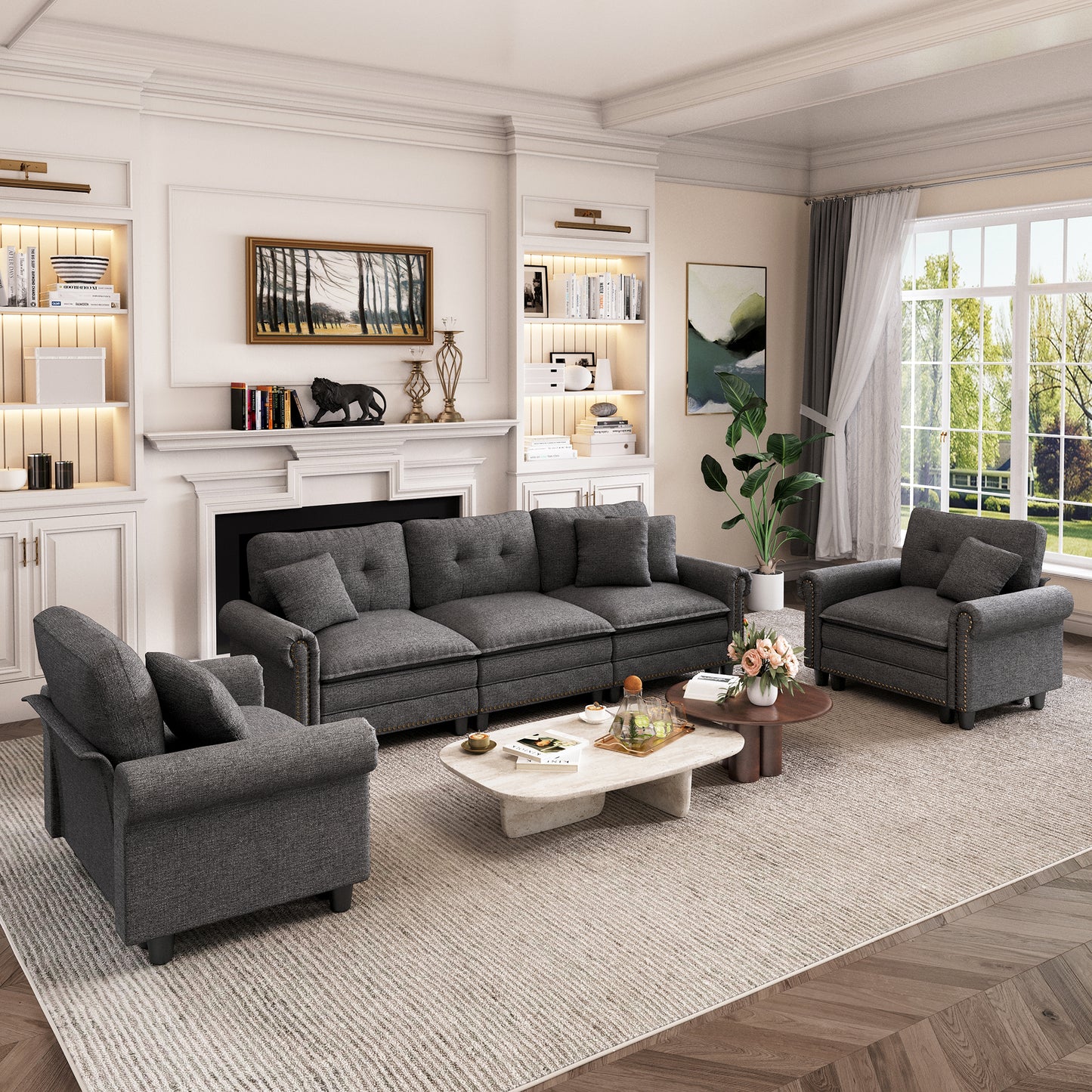 Captiva Designs 3-Piece Modular Cloud Sectional Sofa, Oversized Deep Seat Couch with Throw Pillows, 5-7 Seater