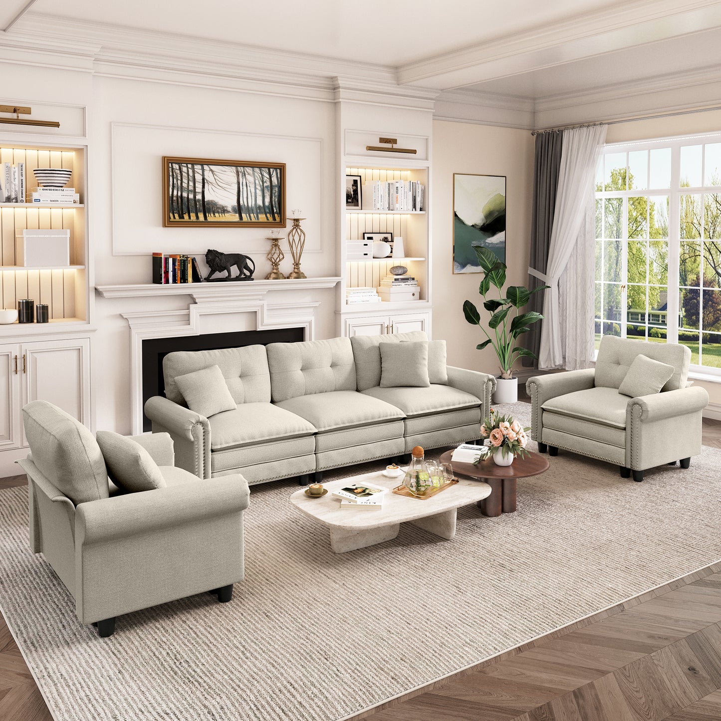 Captiva Designs 3-Piece Modular Cloud Sectional Sofa, Oversized Deep Seat Couch with Throw Pillows, 5-7 Seater