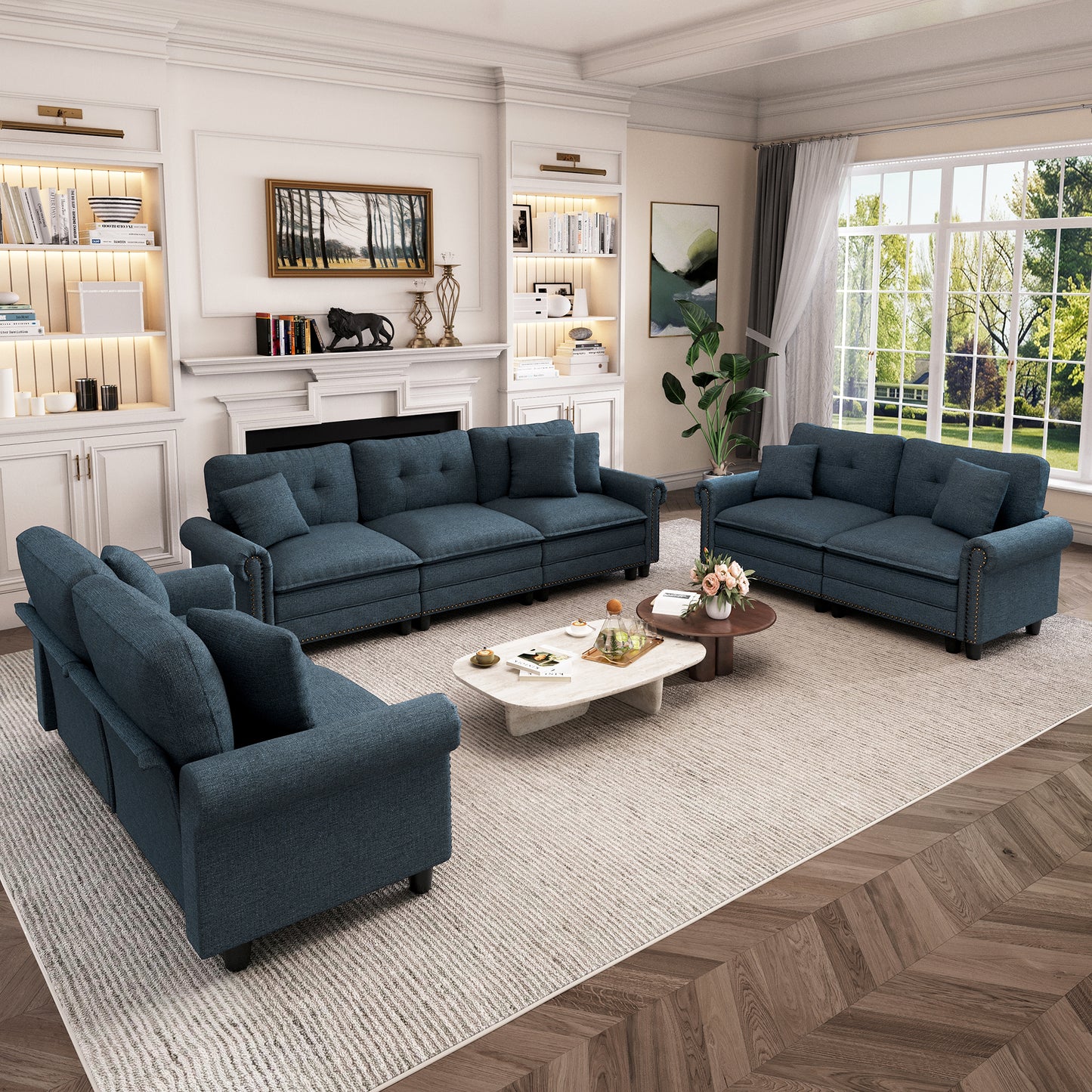 Captiva Designs 3-Piece Modular Cloud Sectional Sofa, Oversized Deep Seat Couch with Throw Pillows, 5-7 Seater