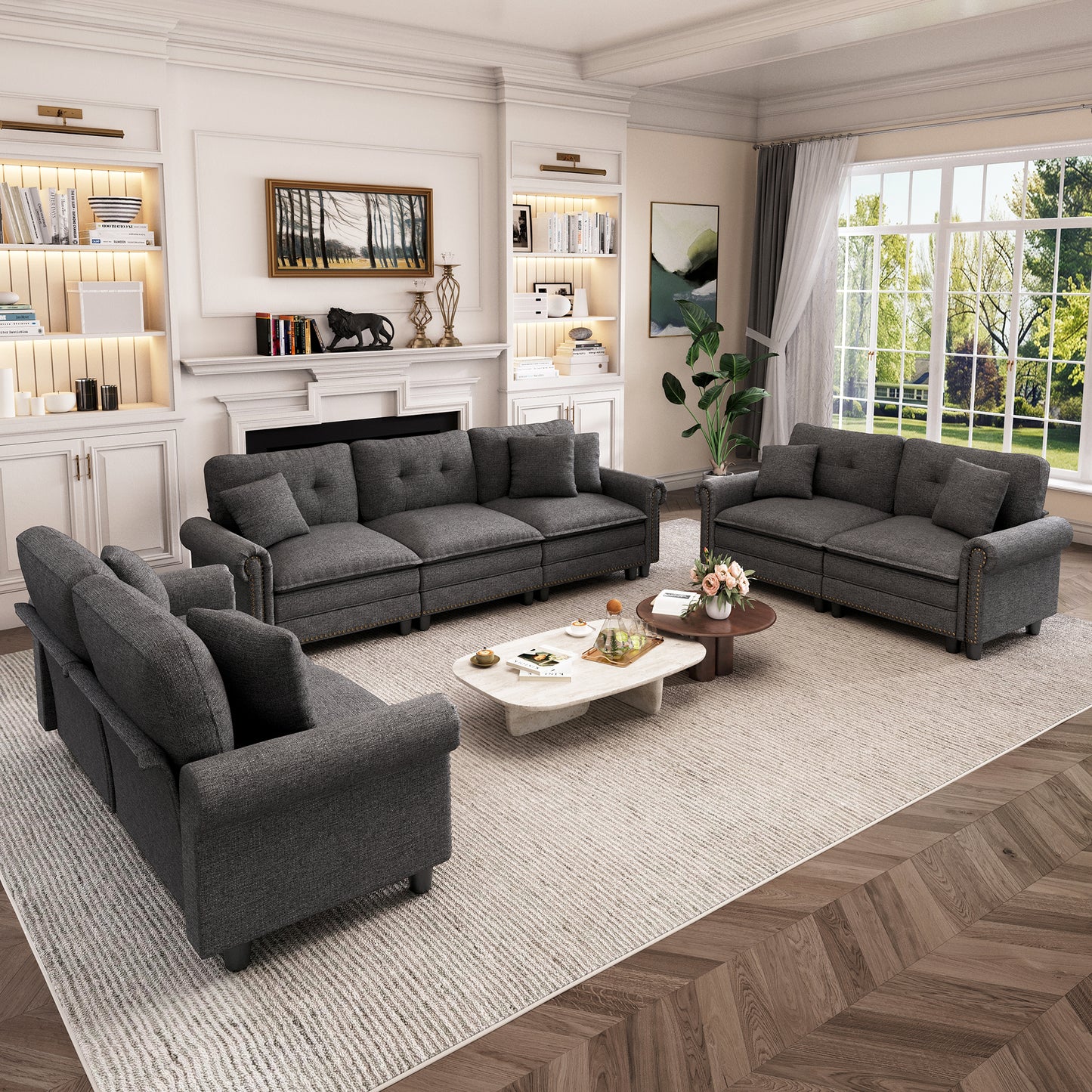 Captiva Designs 3-Piece Modular Cloud Sectional Sofa, Oversized Deep Seat Couch with Throw Pillows, 5-7 Seater