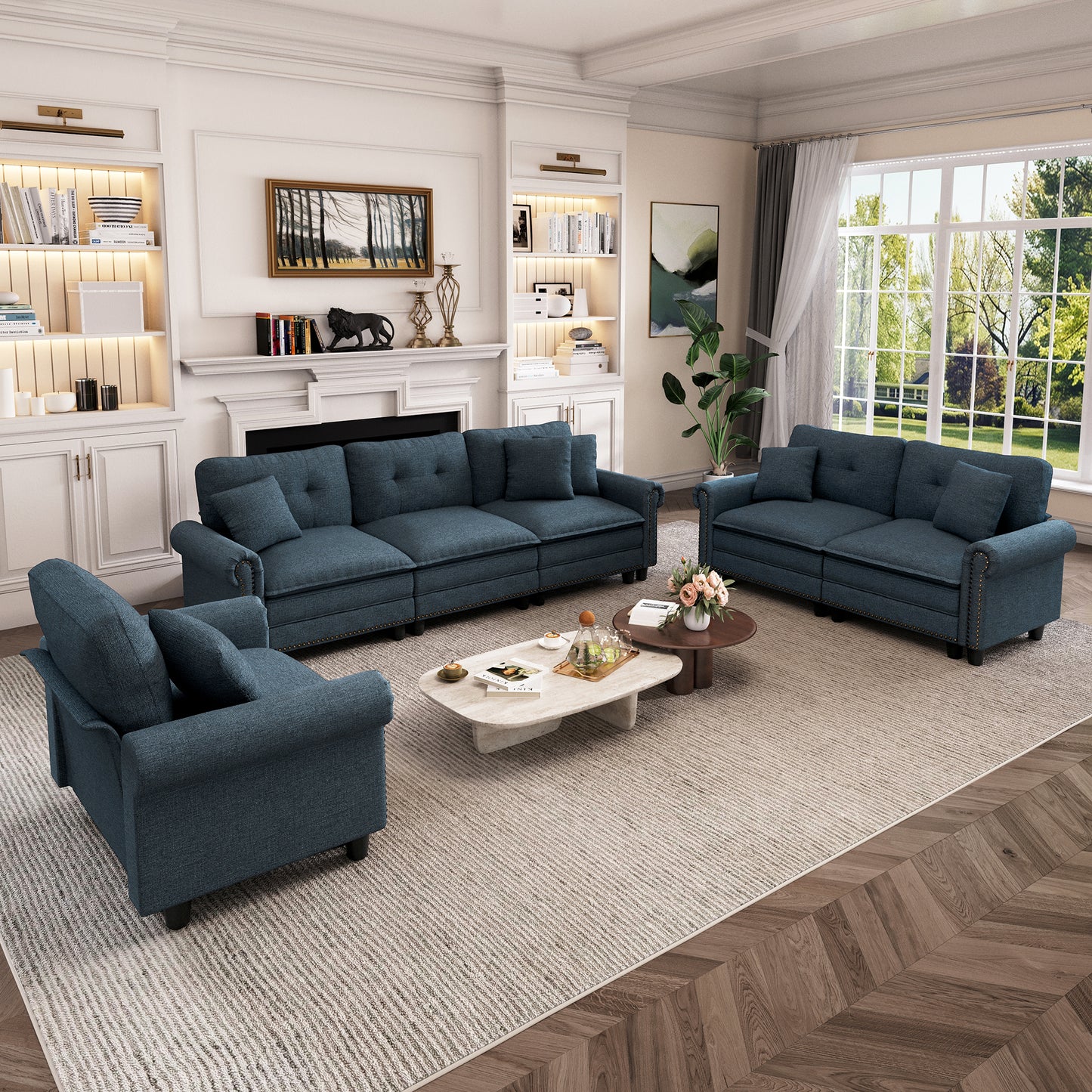 Captiva Designs 3-Piece Modular Cloud Sectional Sofa, Oversized Deep Seat Couch with Throw Pillows, 5-7 Seater