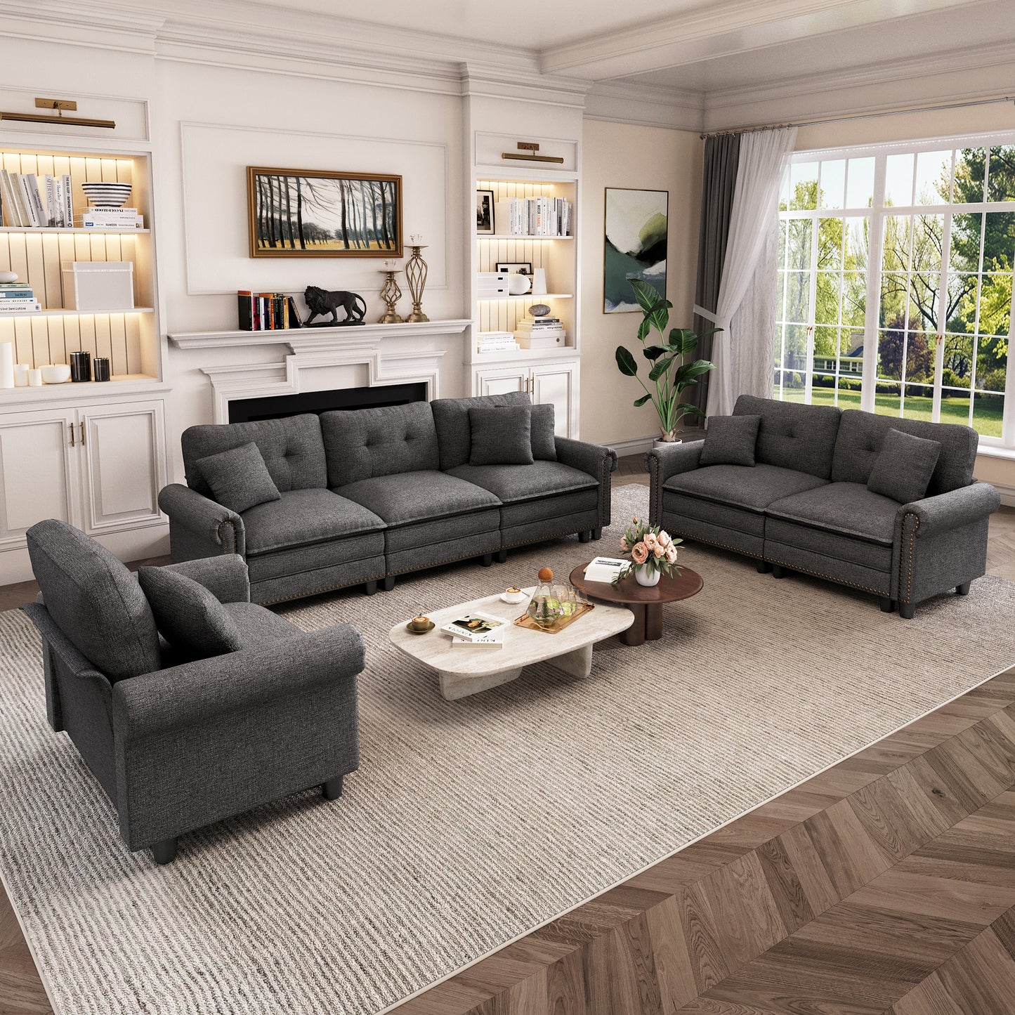 Captiva Designs 3-Piece Modular Cloud Sectional Sofa, Oversized Deep Seat Couch with Throw Pillows, 5-7 Seater