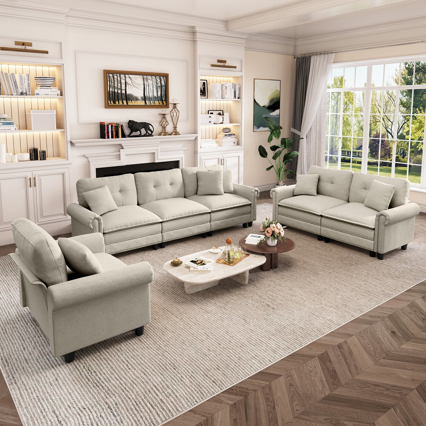 Captiva Designs 3-Piece Modular Cloud Sectional Sofa, Oversized Deep Seat Couch with Throw Pillows, 5-7 Seater