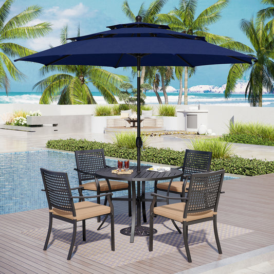 Captiva Designs 1 件户外棕色木质长方形金属餐桌，带伞孔