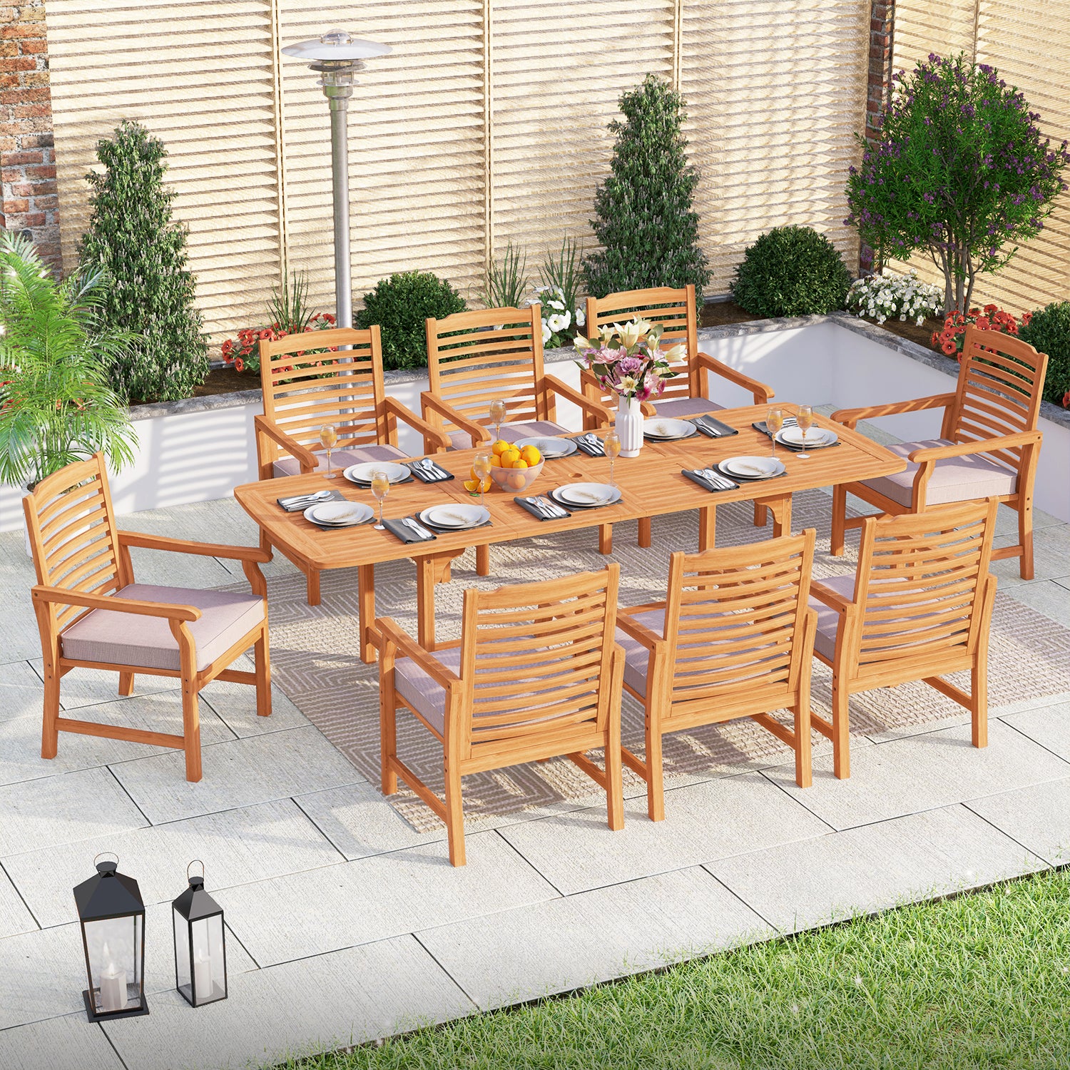 Nectar Table Captiva Designs 9pc Outdoor Patio Furniture Set with Rectangle Table a ...