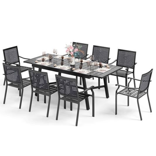 Captiva Designs 9pc Outdoor Patio Adjustable Steel Rectangle Dining Table & Stackable Metal Chairs