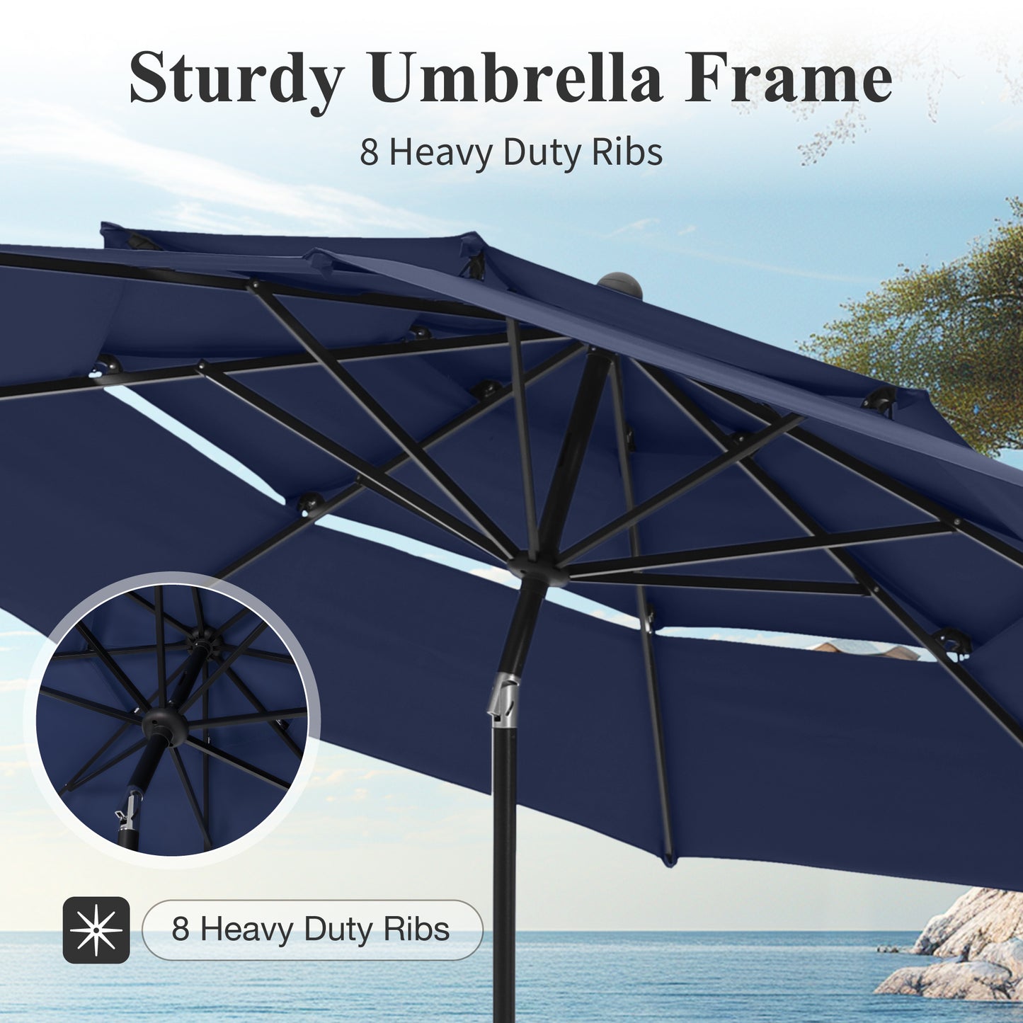 Captiva Designs 6pc Outdoor Patio Square Steel Dining Table with Stackable Metal Chairs and Market Umbrella