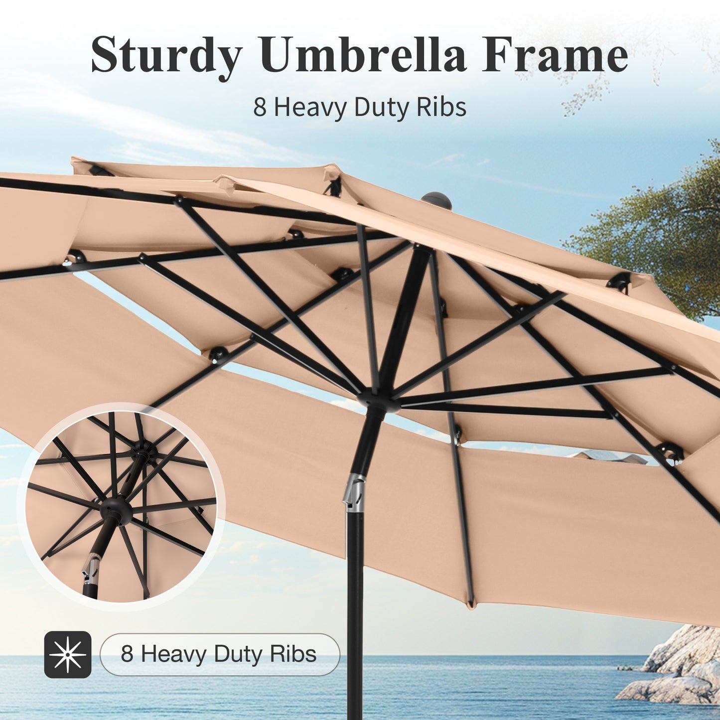 Captiva Designs 6pc Patio Square Steel Dining Table & Stylish Cushioned Chairs & 10ft Market Umbrella