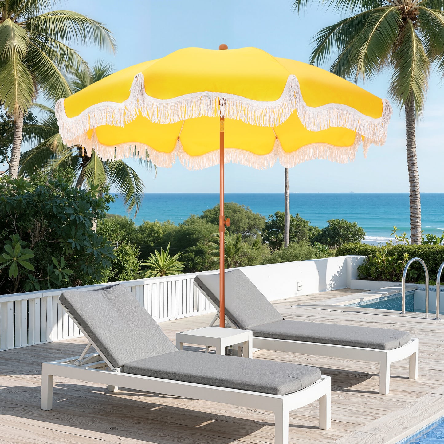 Captiva Designs 7ft Portable Patio Umbrella with Fringe - Stylish Outdoor Shade with UPF 50+ Protection