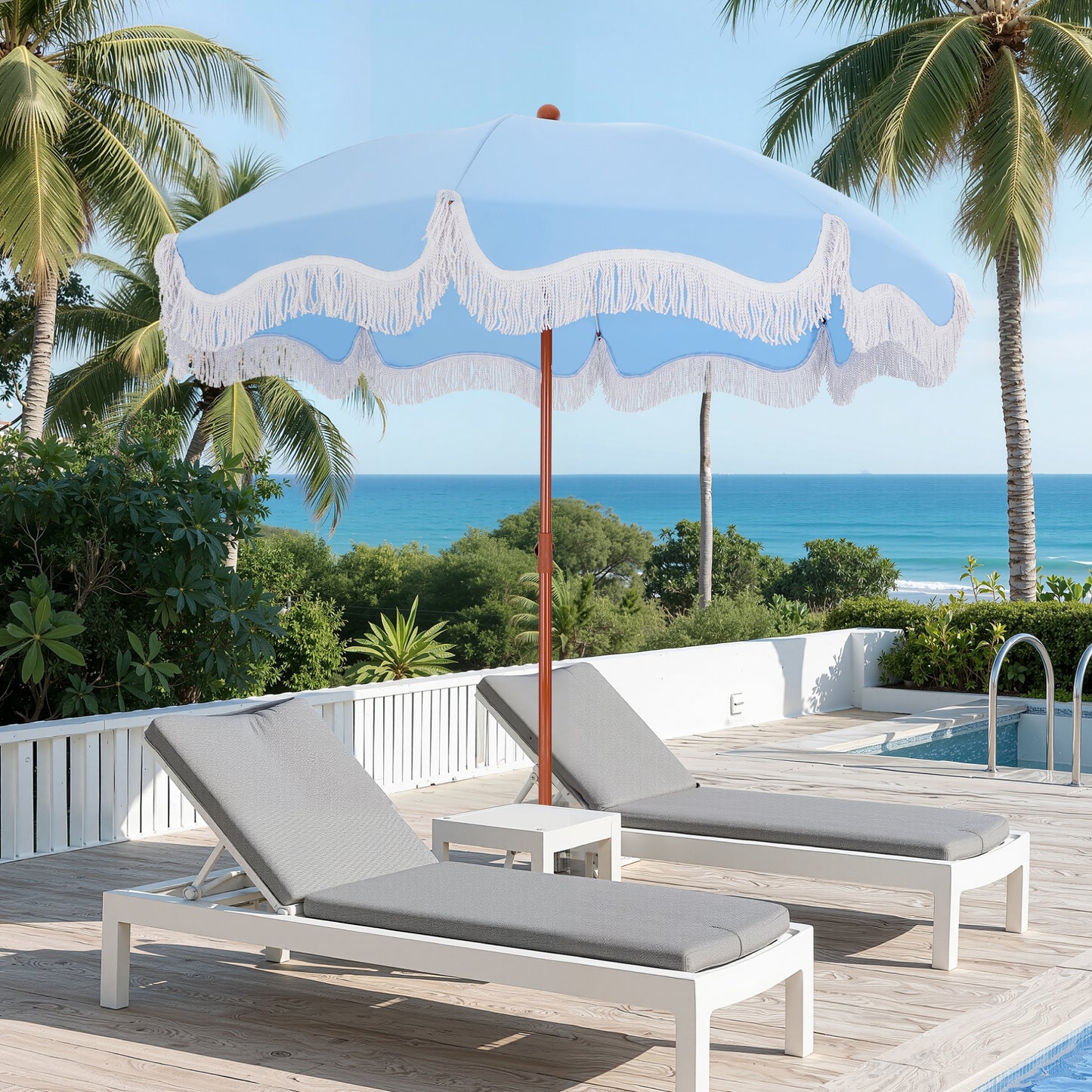Captiva Designs 7ft Portable Patio Umbrella with Fringe - Stylish Outdoor Shade with UPF 50+ Protection