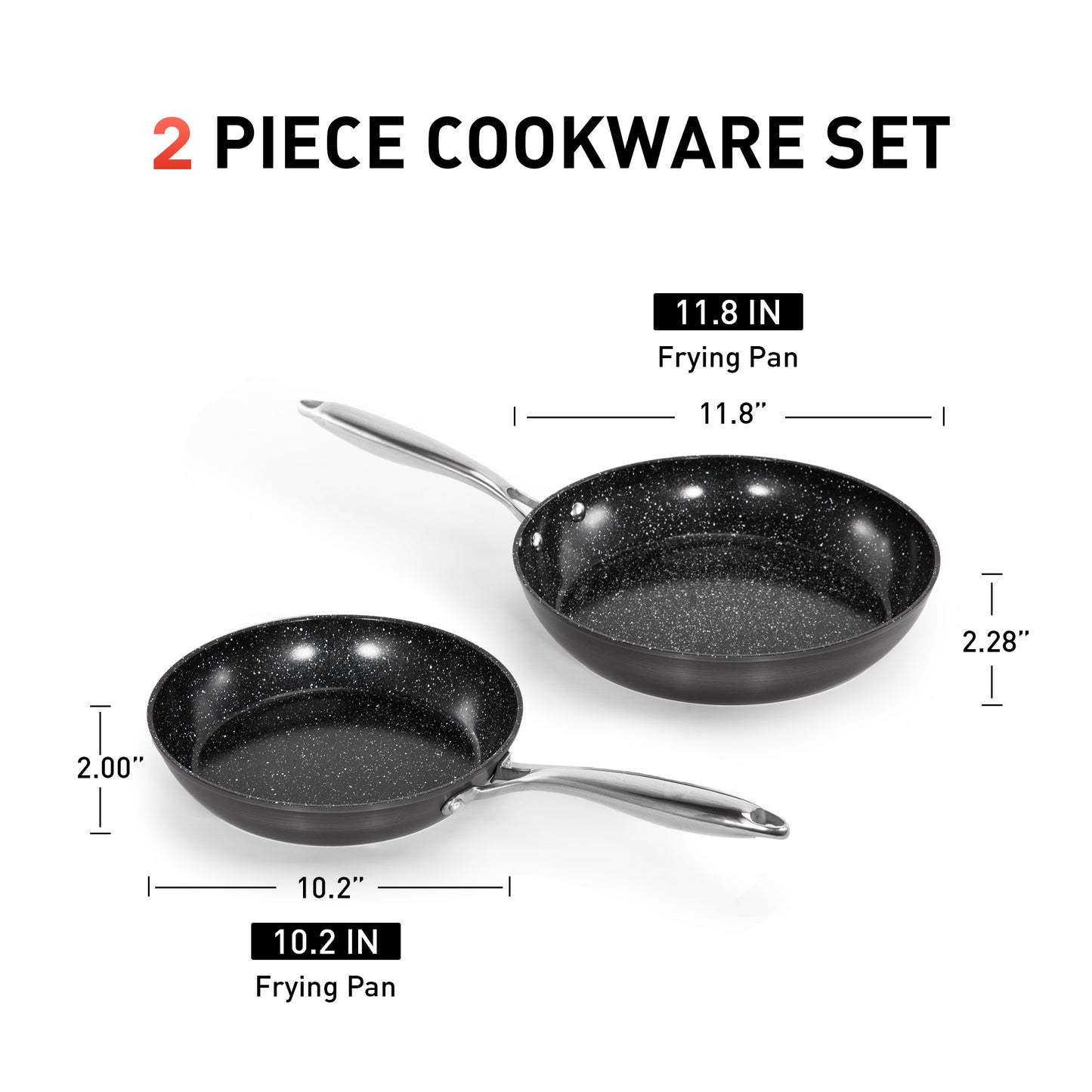 Captiva Designs Hard Anodized Ceramic Non-Stick Fry Pans Set, Black