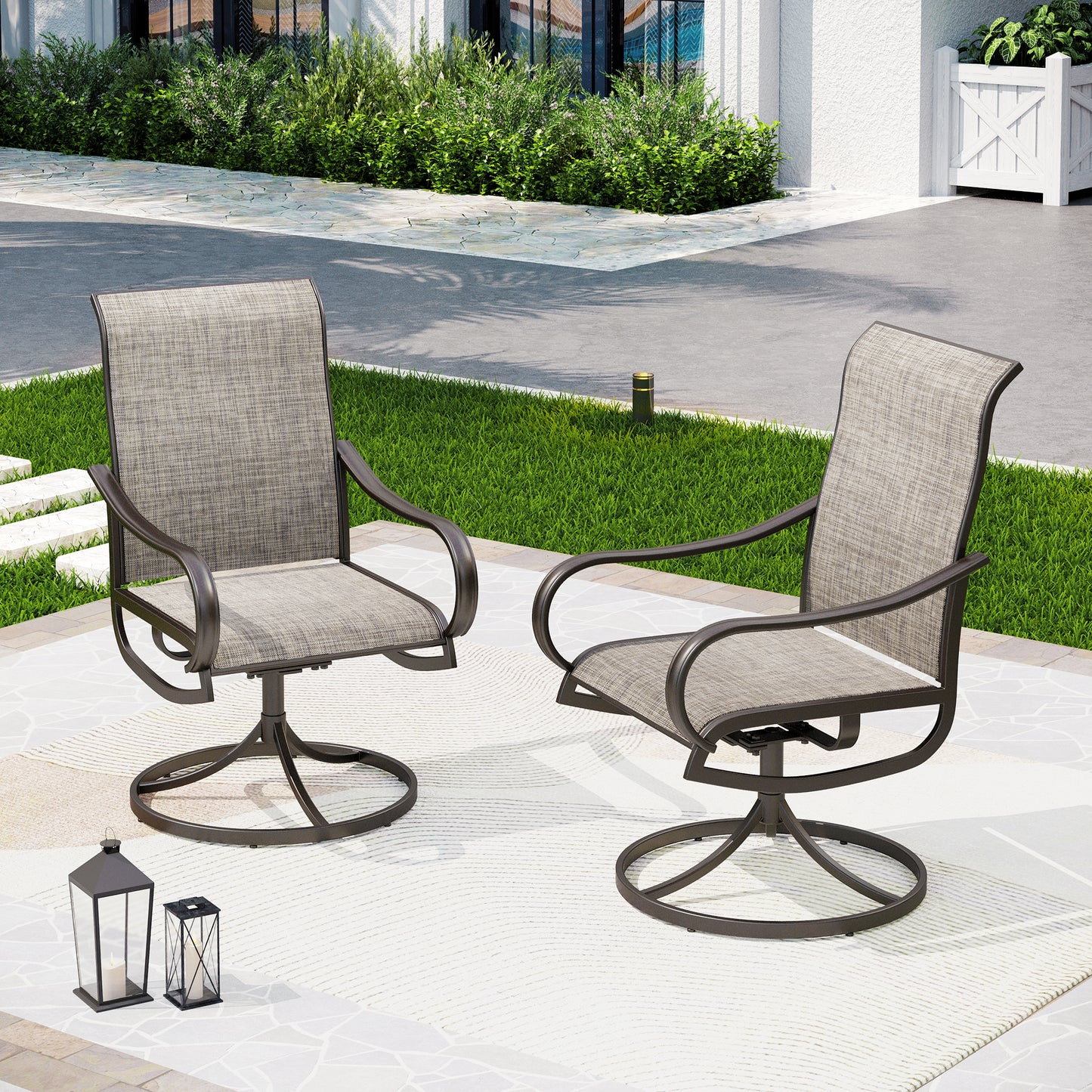 Captiva Designs Outdoor Dining Breathable Quick-dry Sling Steel Chairs with 360 Degree Swivel