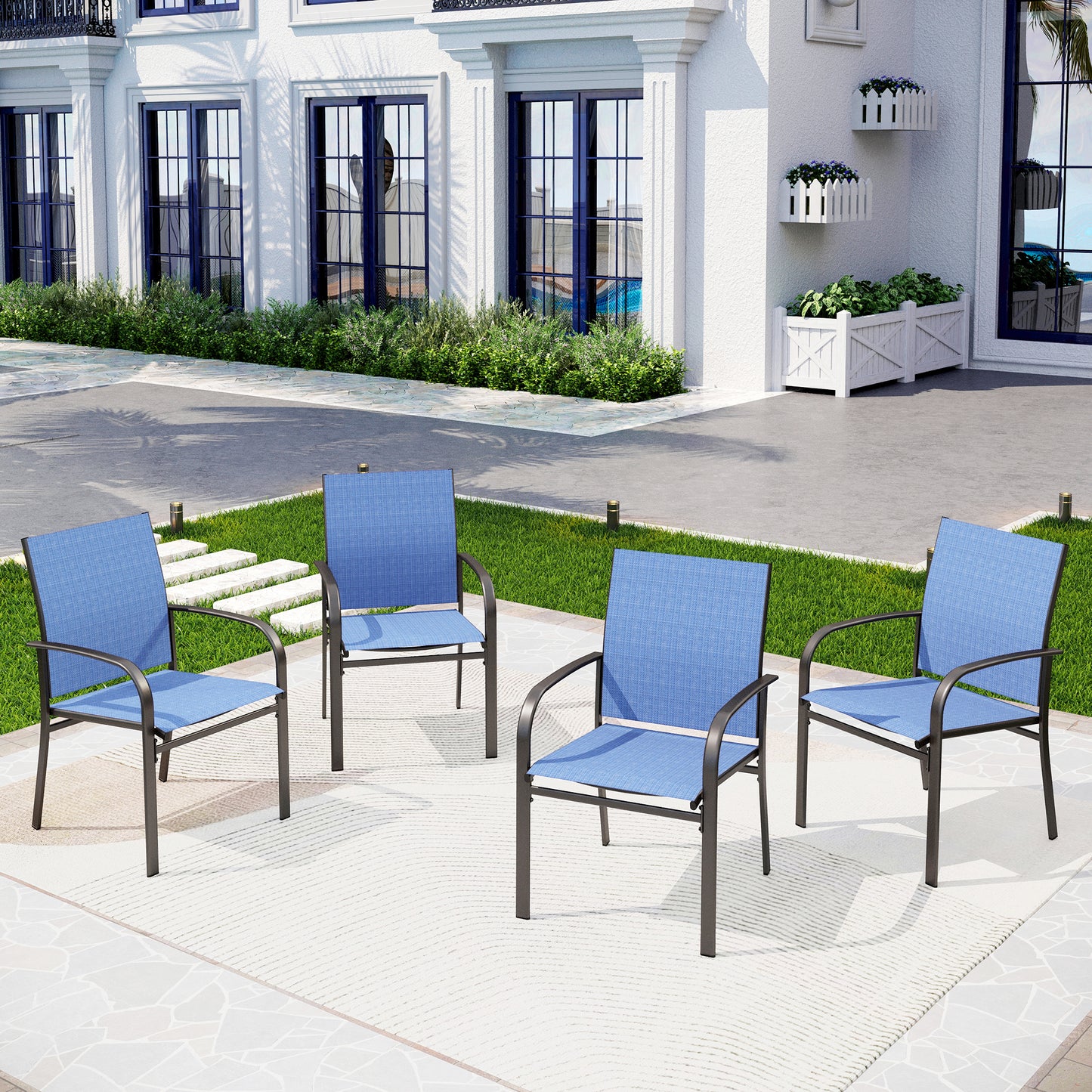 Captiva Designs Outdoor Patio Quick-dry Textilene Sling Fixed Dining Chairs with Steel Frame