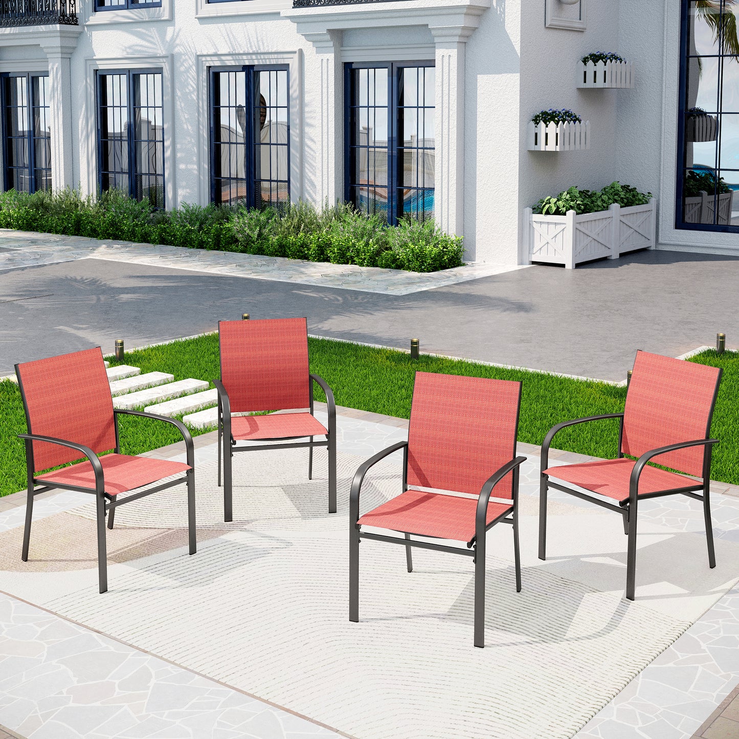 Captiva Designs Outdoor Patio Quick-dry Textilene Sling Fixed Dining Chairs with Steel Frame