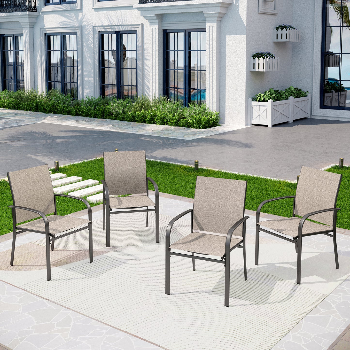 Captiva Designs Outdoor Patio Quick-dry Textilene Sling Fixed Dining Chairs with Steel Frame