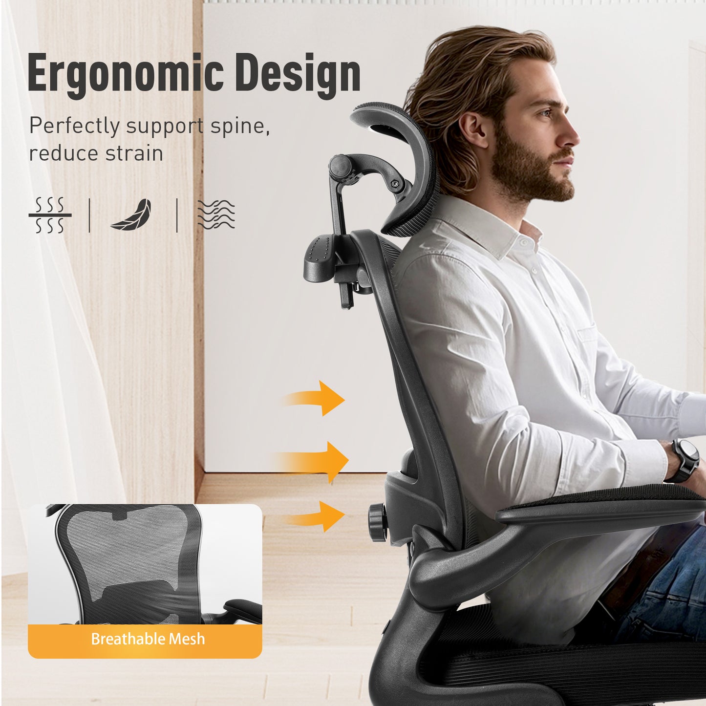 Captiva Designs Ergonomic Office Chair Adjustable Height & Armrest Swivel Chair, Black