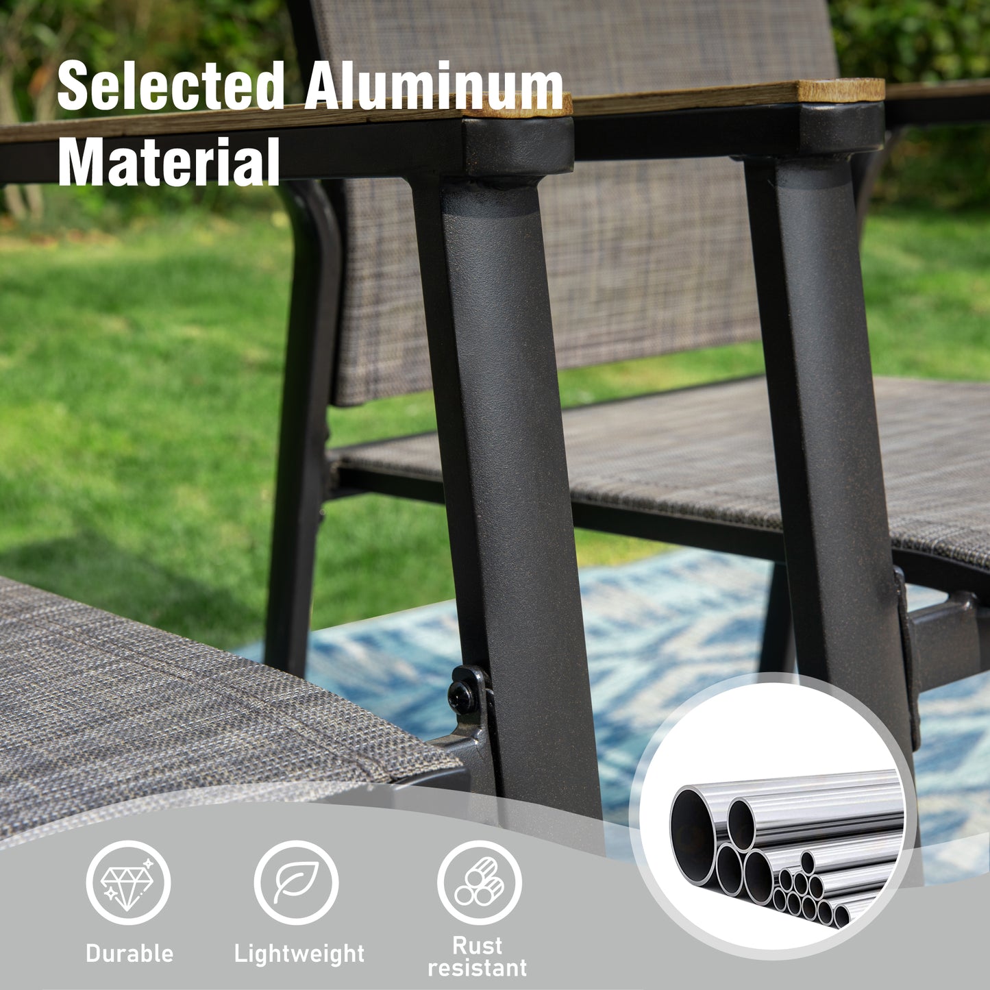 Captiva Designs 7pc Outdoor Patio Rectangular Steel Dining Table & Gray Textilene Aluminum Chairs