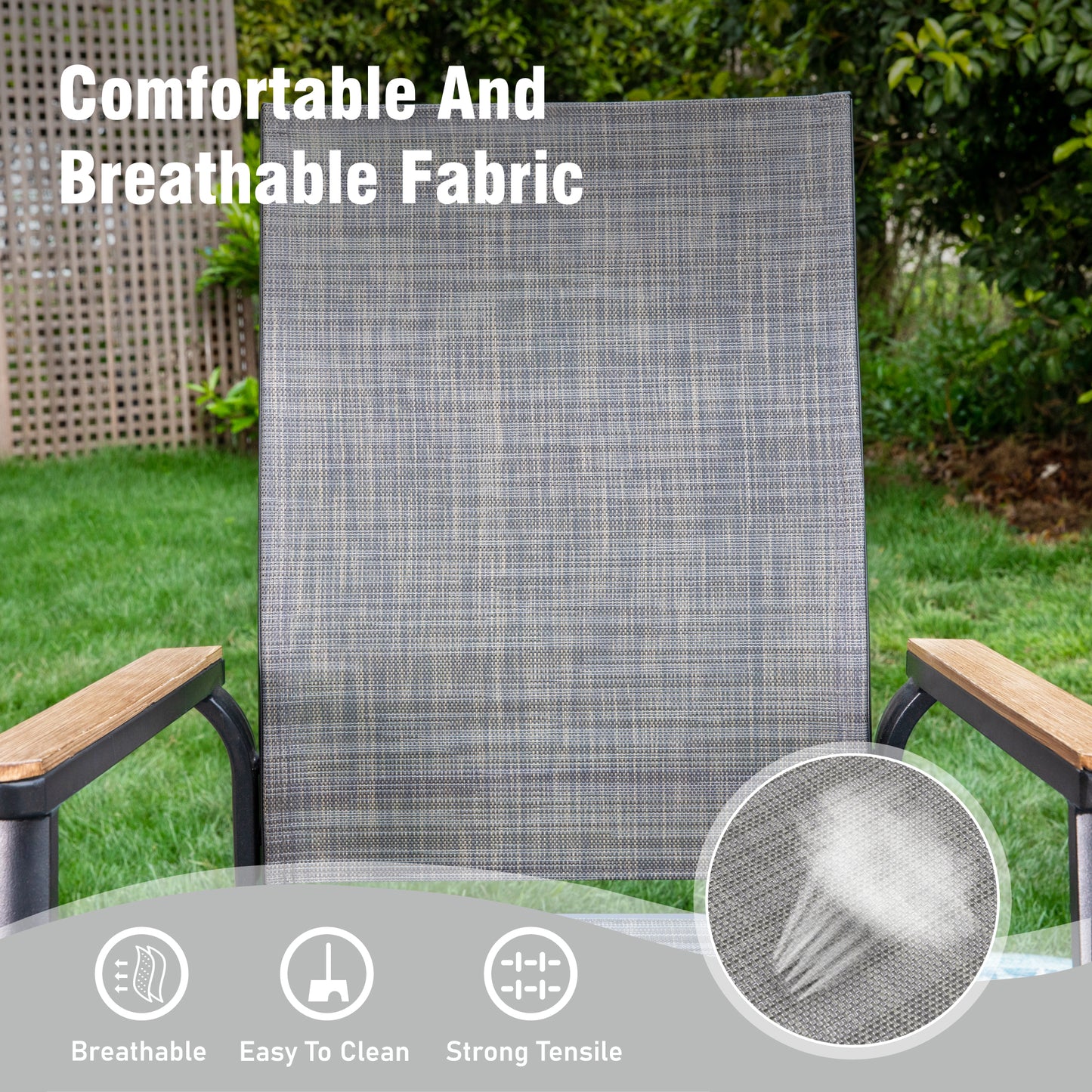 Captiva Designs 7pc Outdoor Patio Rectangular Steel Dining Table & Gray Textilene Aluminum Chairs