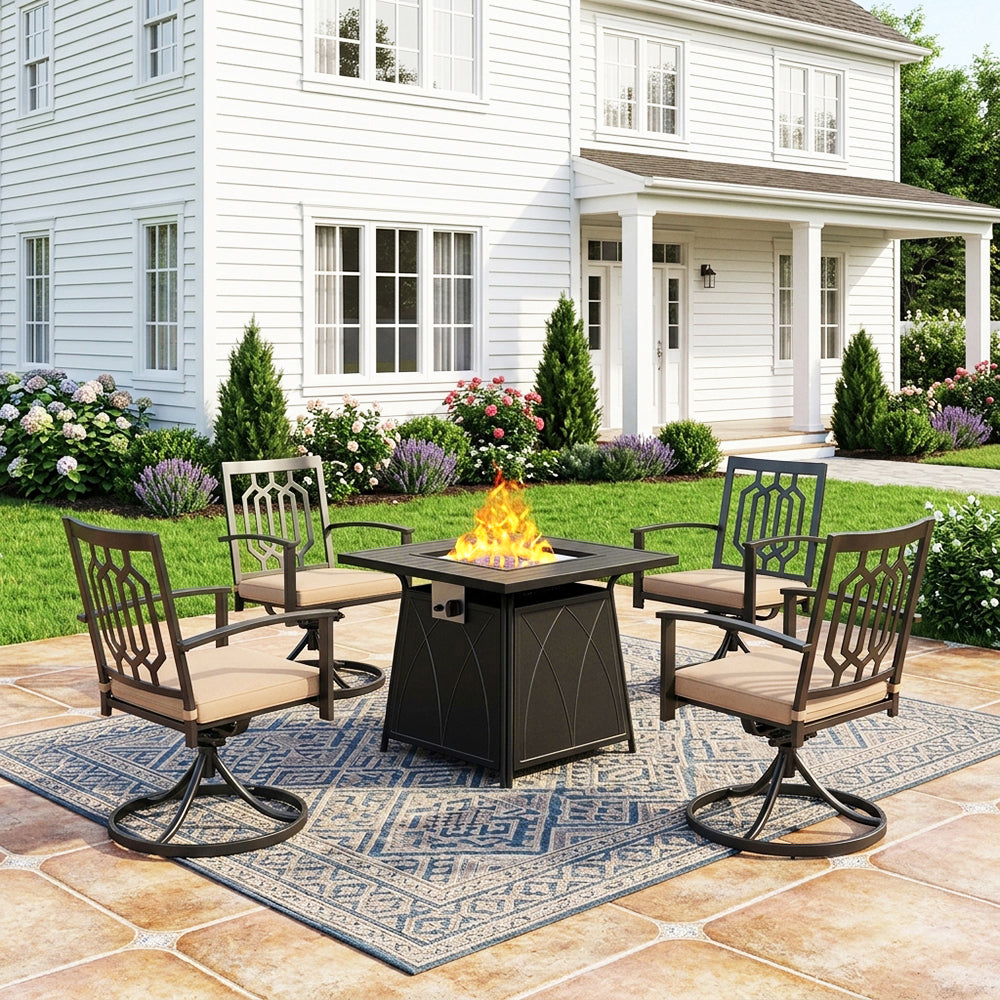 Captiva Designs 5pc Outdoor Patio Dining Set with Square Steel Table & Armrest Chairs