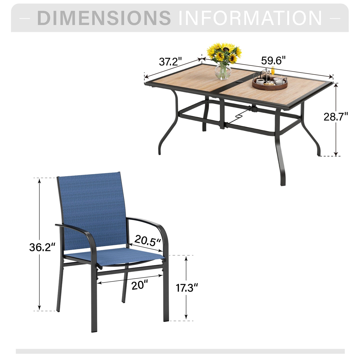Captiva Designs 7pc Patio Dining Set with Wood-look Rectangle Steel Table & Sling Fixed Chairs