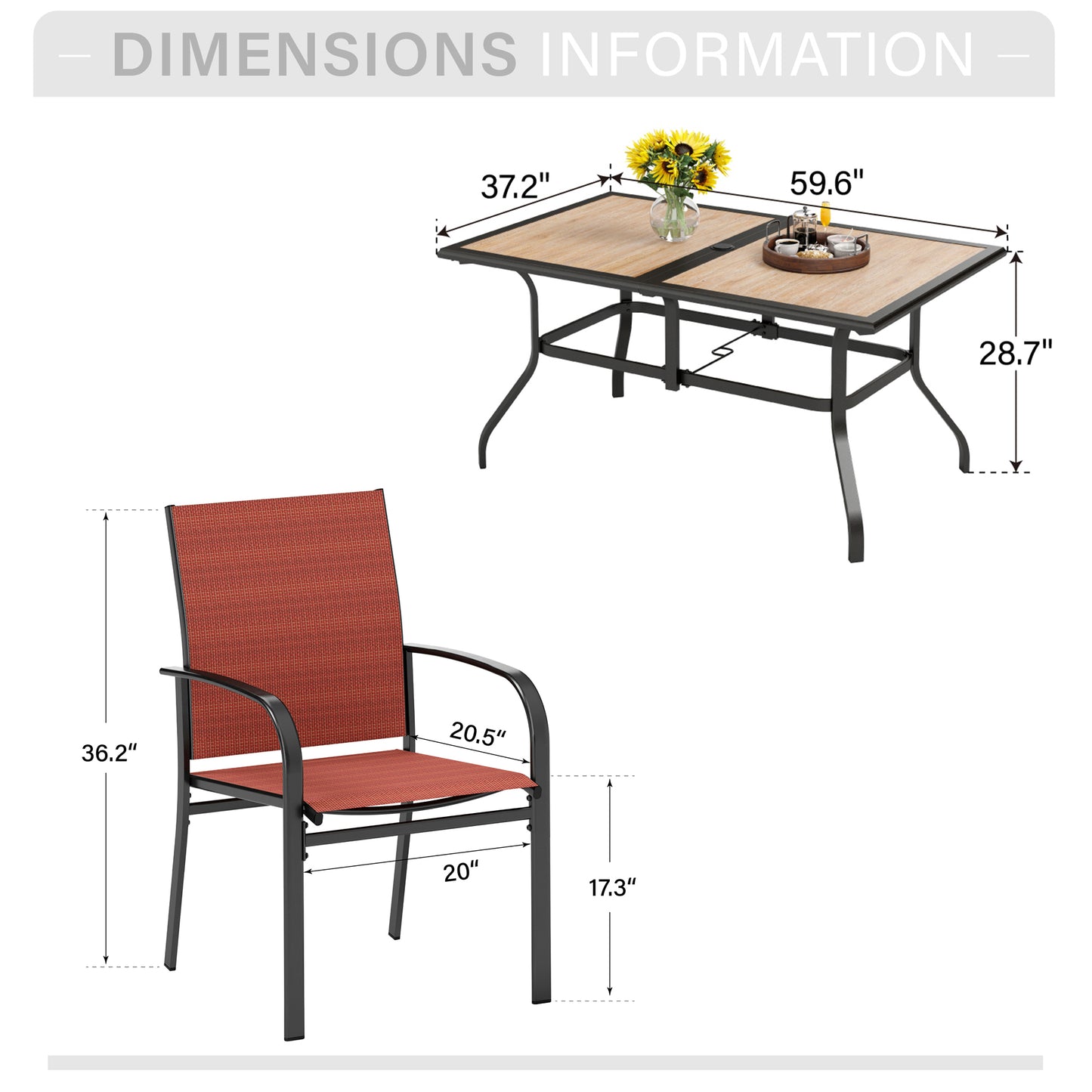 Captiva Designs 7pc Patio Dining Set with Wood-look Rectangle Steel Table & Sling Fixed Chairs