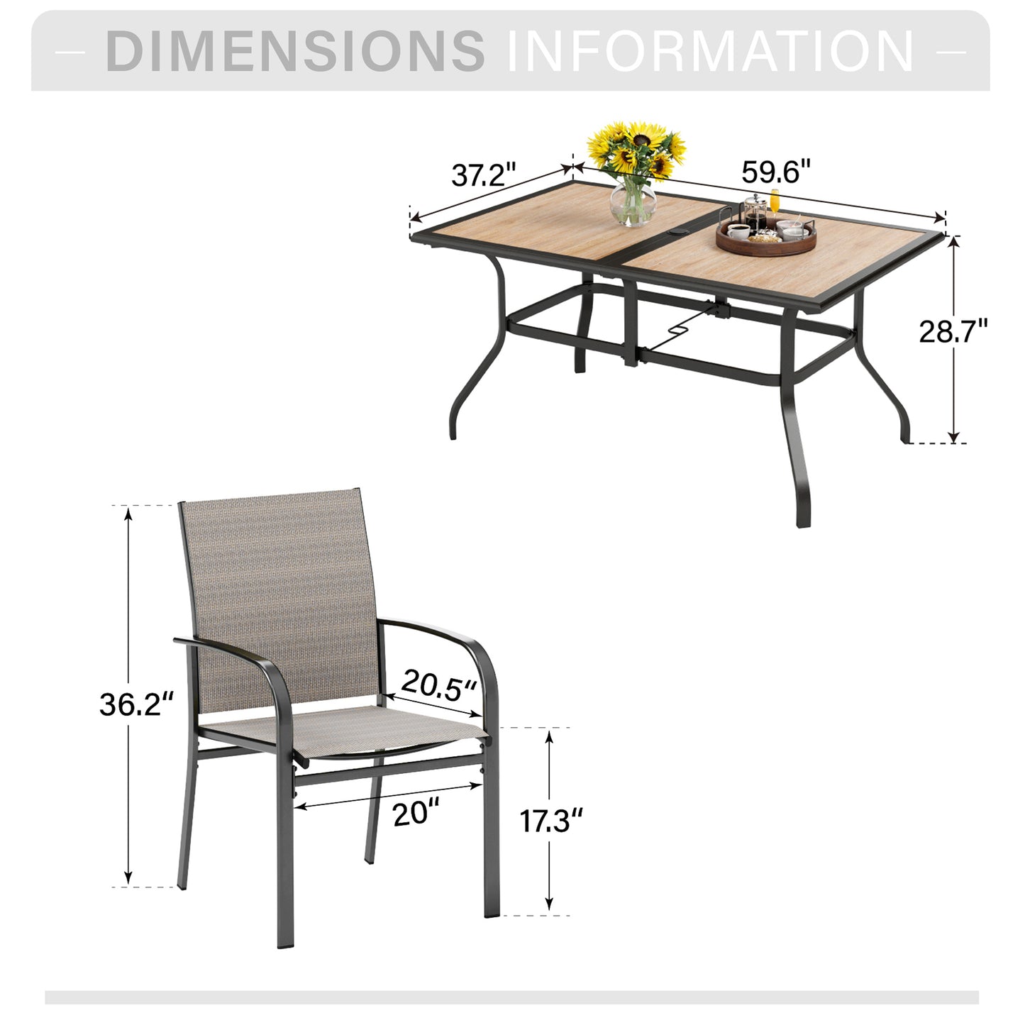 Captiva Designs 7pc Patio Dining Set with Wood-look Rectangle Steel Table & Sling Fixed Chairs