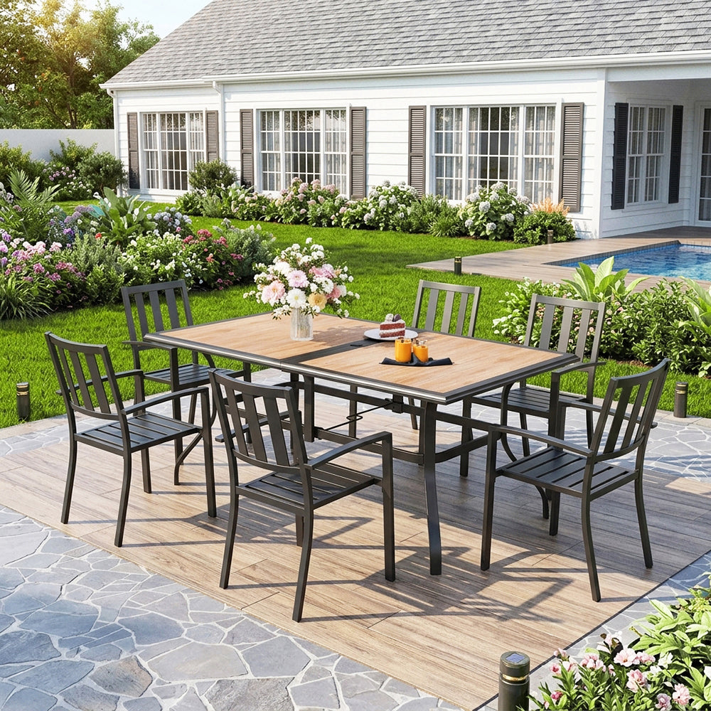 Captiva Designs 7pc Patio Dining Set with Rectangle Steel Frame Table & Metal Stackable Chairs