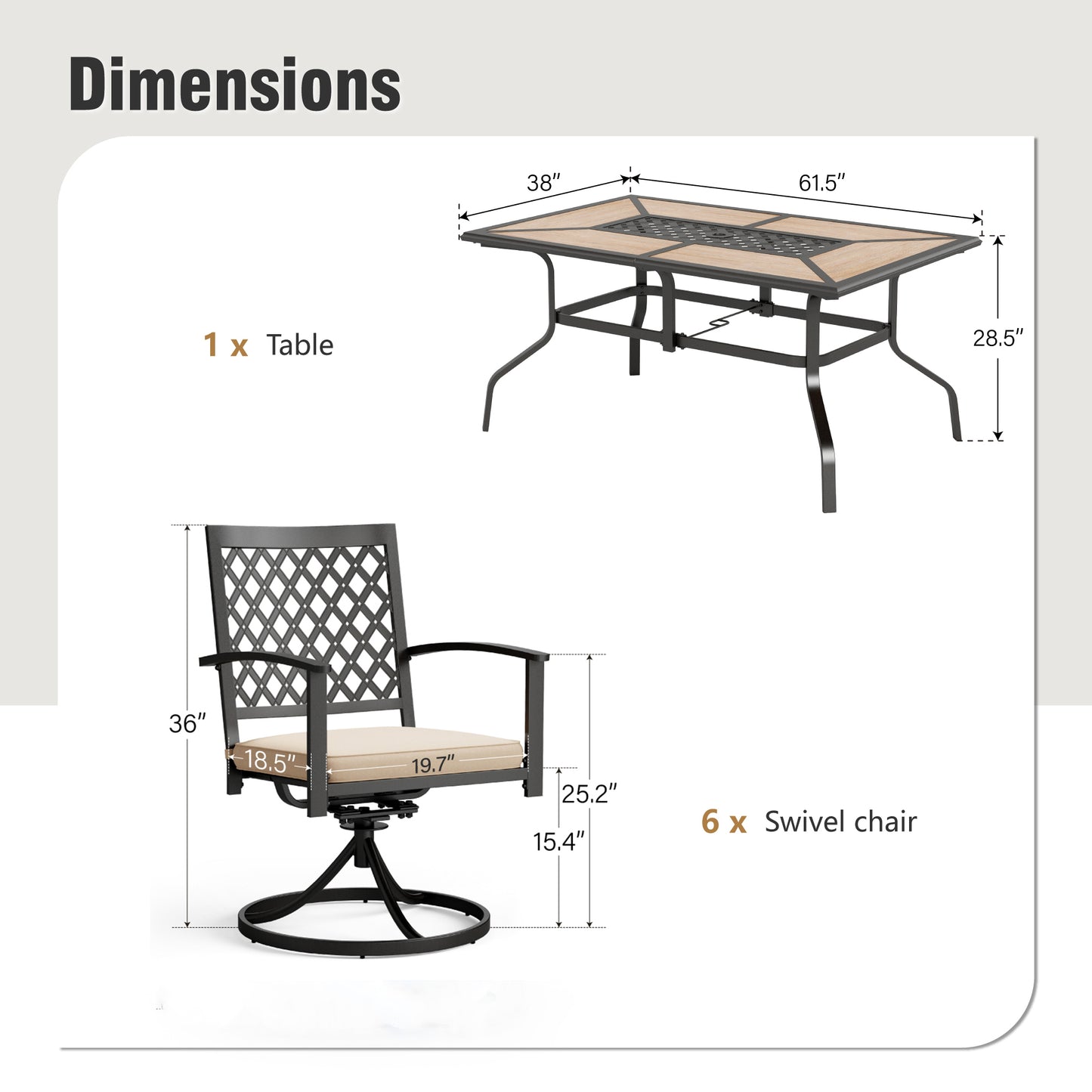 Captiva Designs 7pc Patio Dining Set with Wood-look Rectangle Steel Table & Stylish Back Metal Chairs