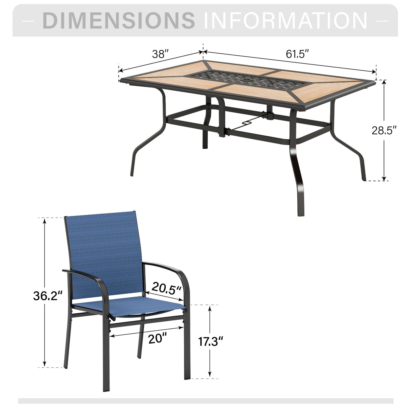 Captiva Designs 7pc Patio Dining Set with Wood-look Rectangle Steel Table & Sling Fixed Chairs