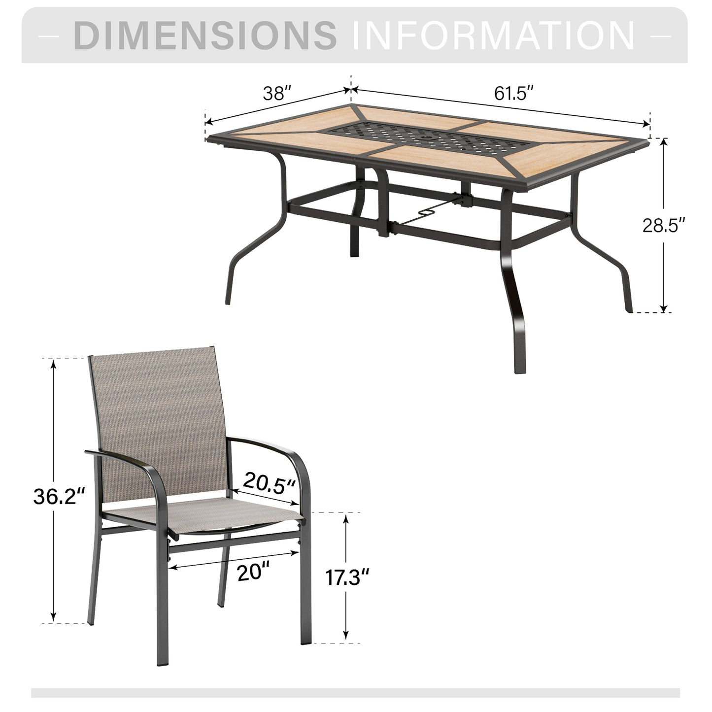 Captiva Designs 7pc Patio Dining Set with Wood-look Rectangle Steel Table & Sling Fixed Chairs