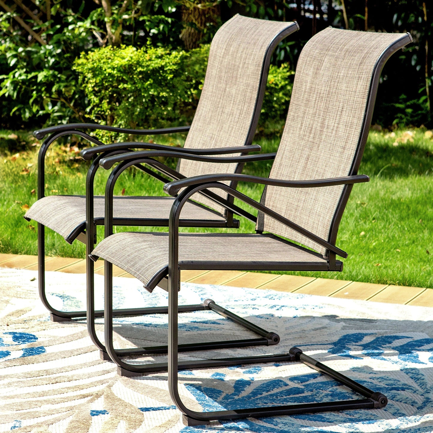 Captiva Designs 6pc Outdoor Patio Steel Frame Dining Table & Armrest Chairs & Market Umbrella