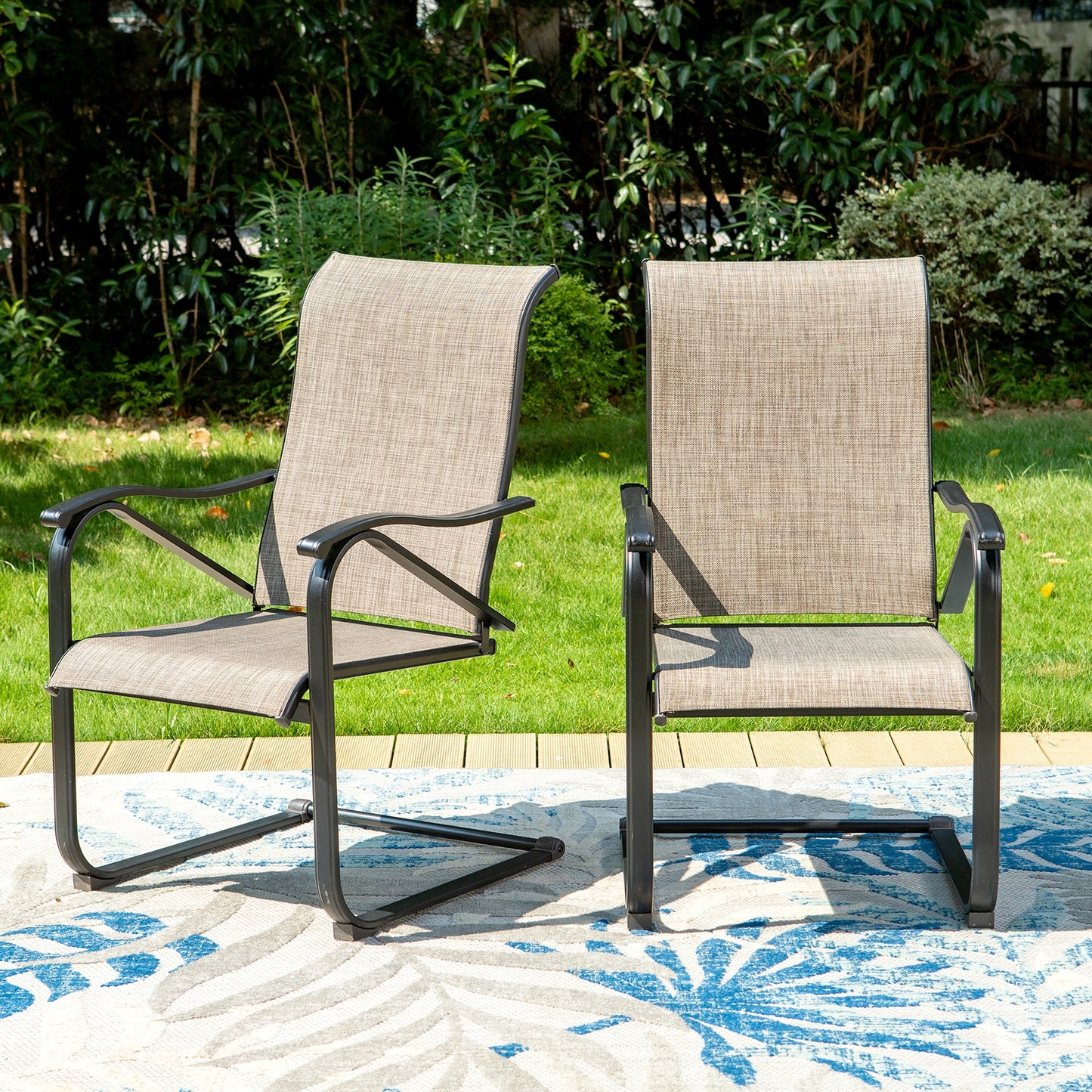 Captiva Designs 6pc Outdoor Patio Steel Frame Dining Table & Armrest Chairs & Market Umbrella