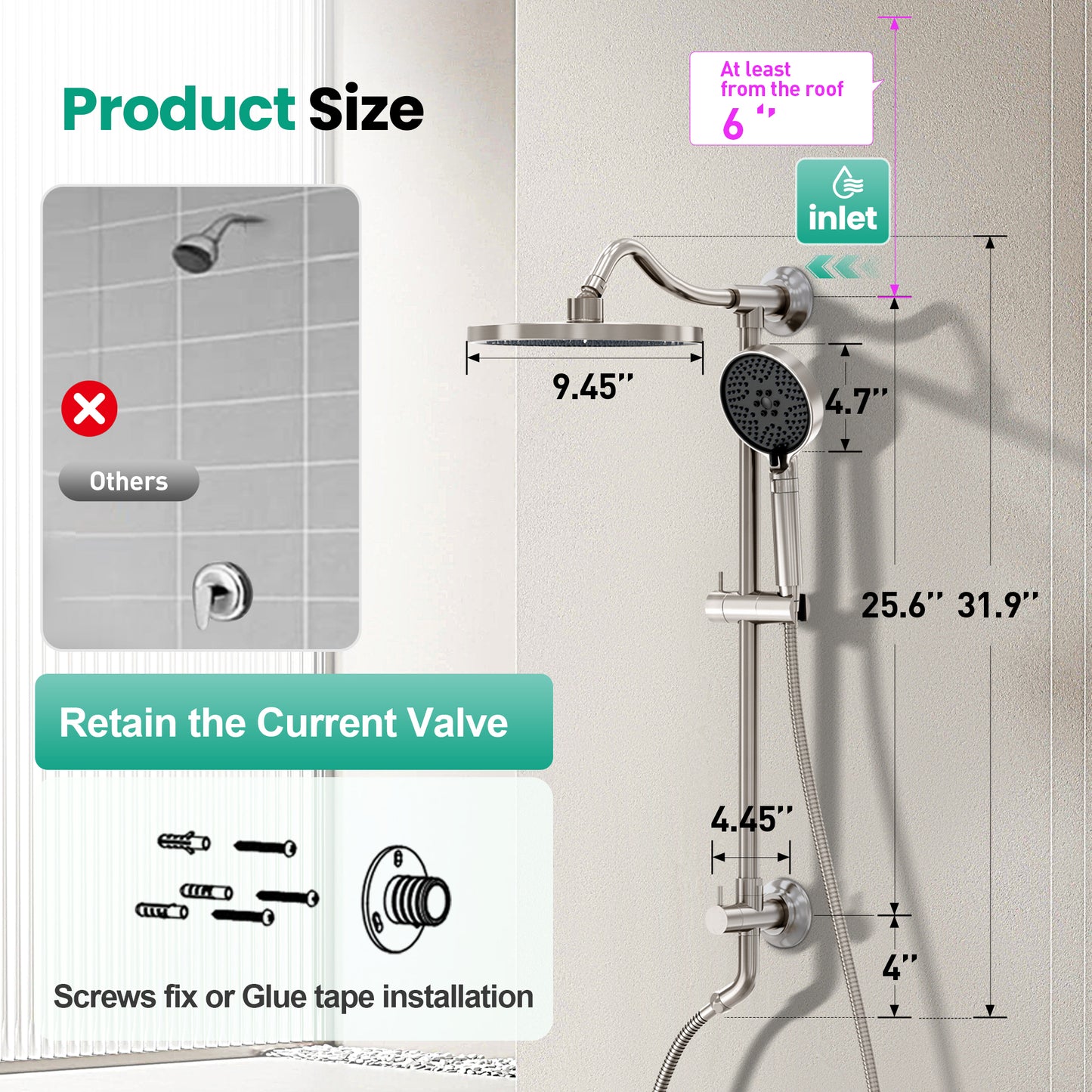 Captiva Designs Wall Mounted High Pressure Shower Head with Hand Shower