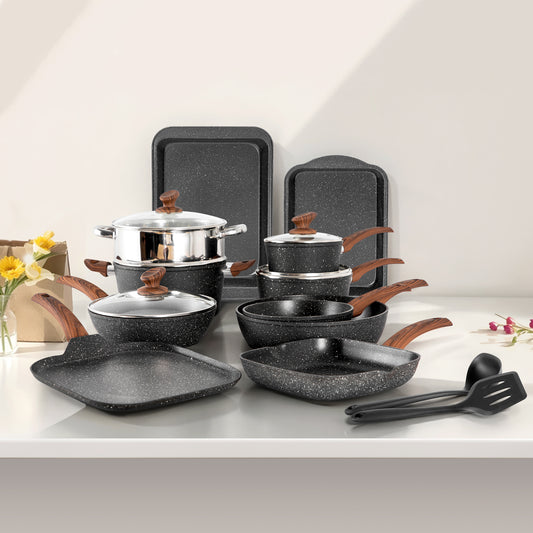 Captiva Designs Nonstick Granite Cookware and Bakeware Set with Heat-Resistant Bakelite Handle