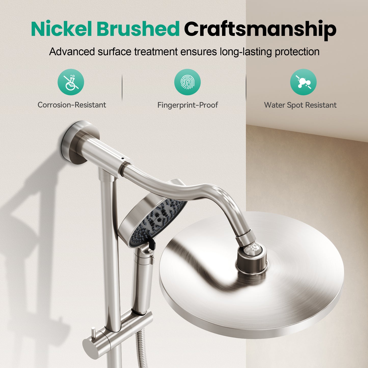 Captiva Designs Wall Mounted High Pressure Shower Head with Hand Shower