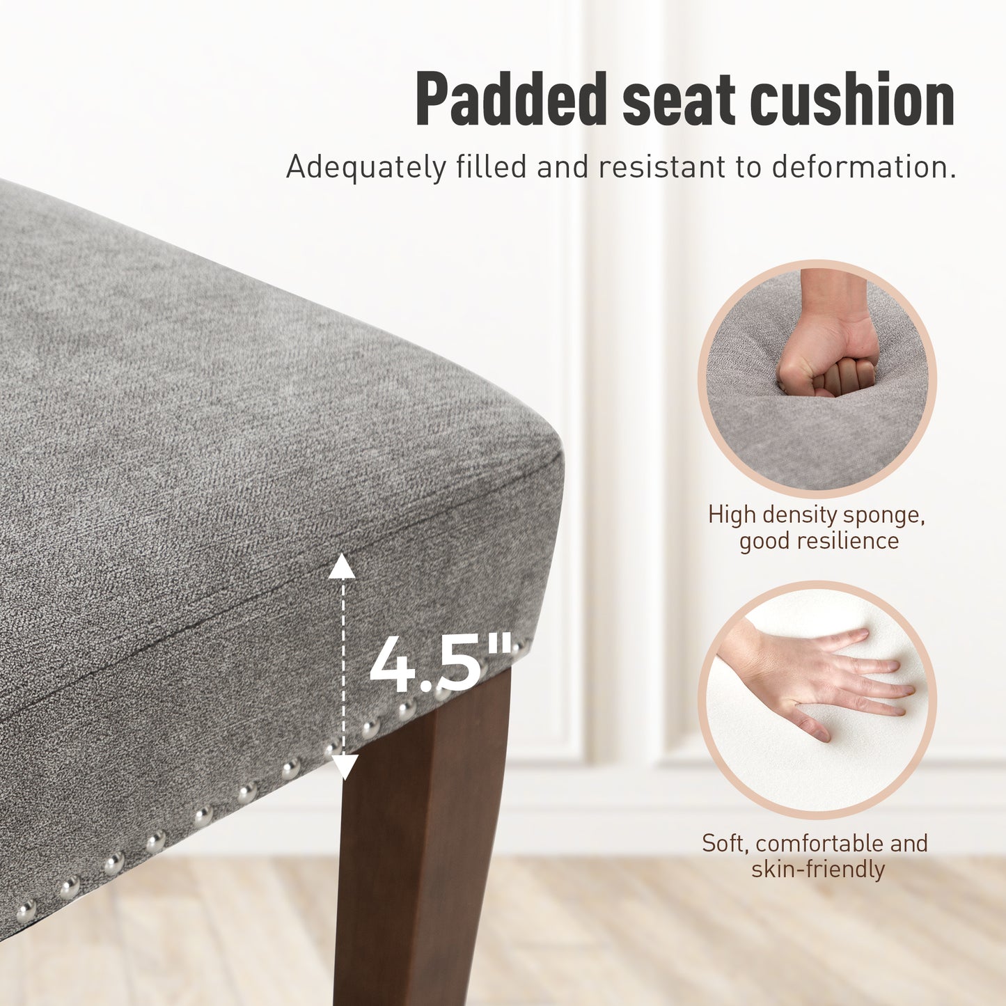 Captiva Designs Dining Chairs with Curved Backrest & Padded Seat & Solid Wood Legs