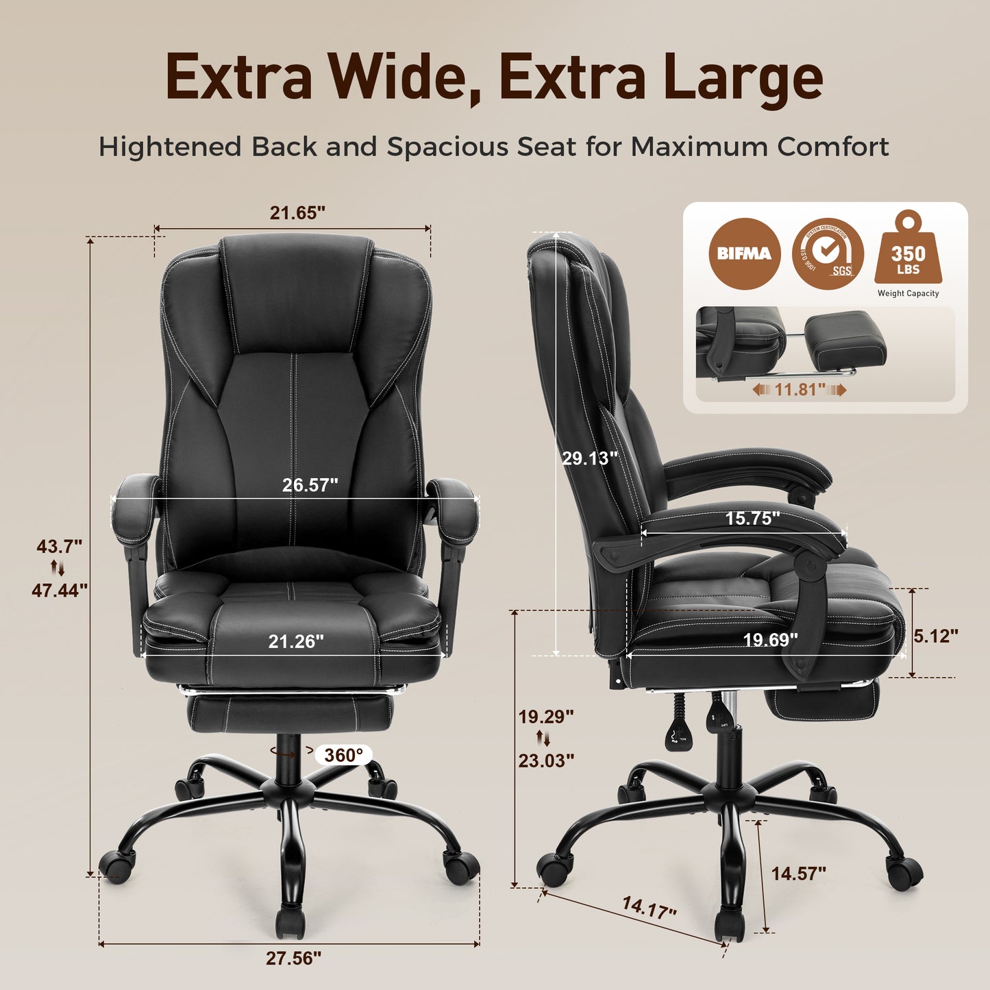 Captiva Designs Ergonomic Office Chair Adjustable Height & Armrest Swivel Chair, Black