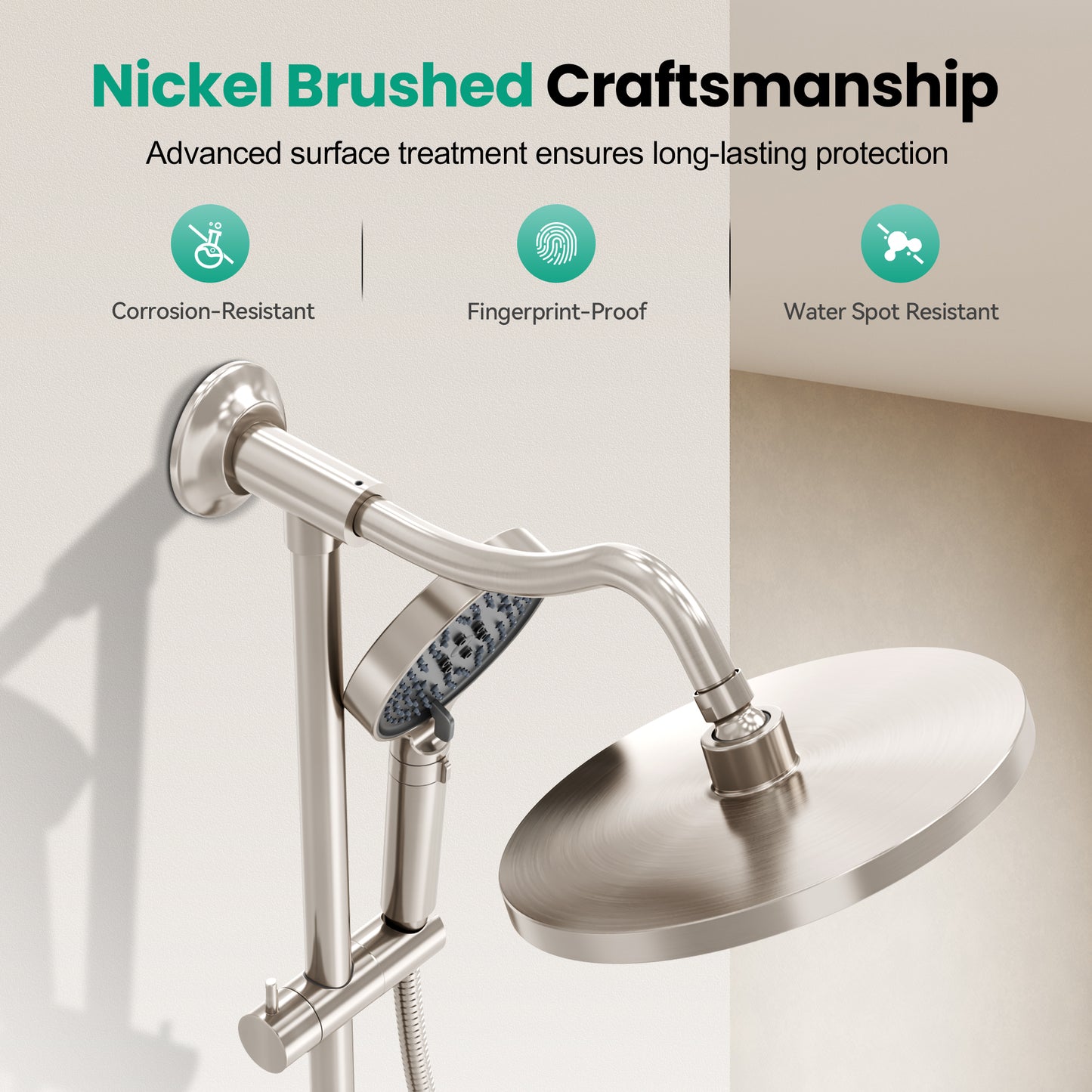 Captiva Designs Wall Mounted High Pressure Shower Head with Hand Shower