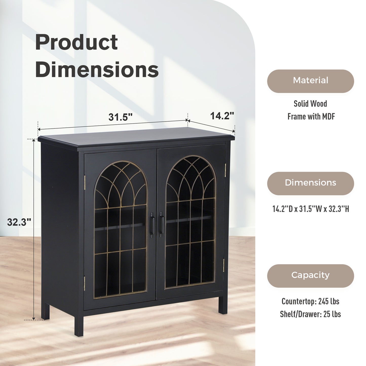 Captiva Designs Exquisite Metal Church Window Sideboard Buffet Storage Cabinet for Kitchen Dining Room Entryway