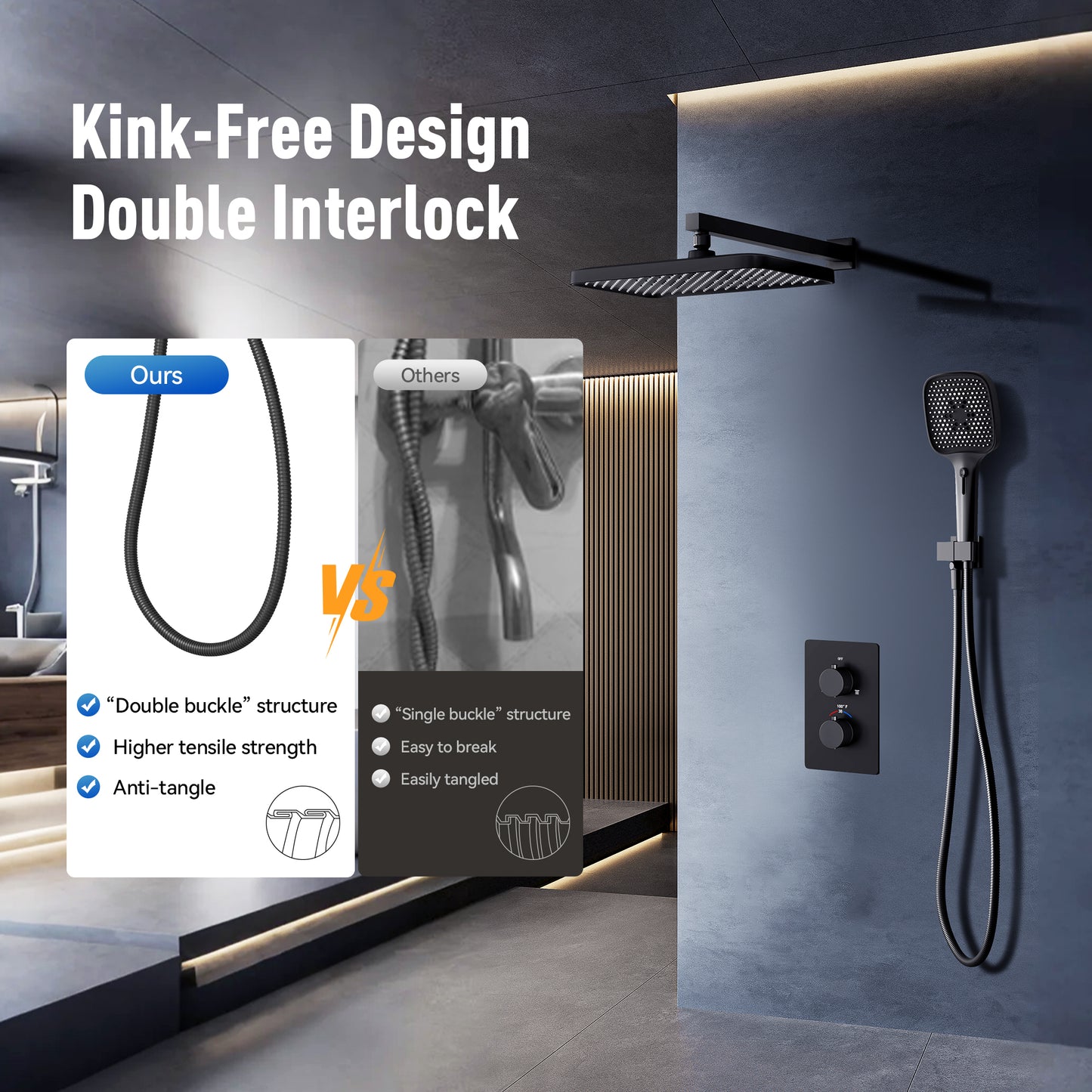 Captiva Designs Wall Mounted High Pressure Shower Head with Hand Shower