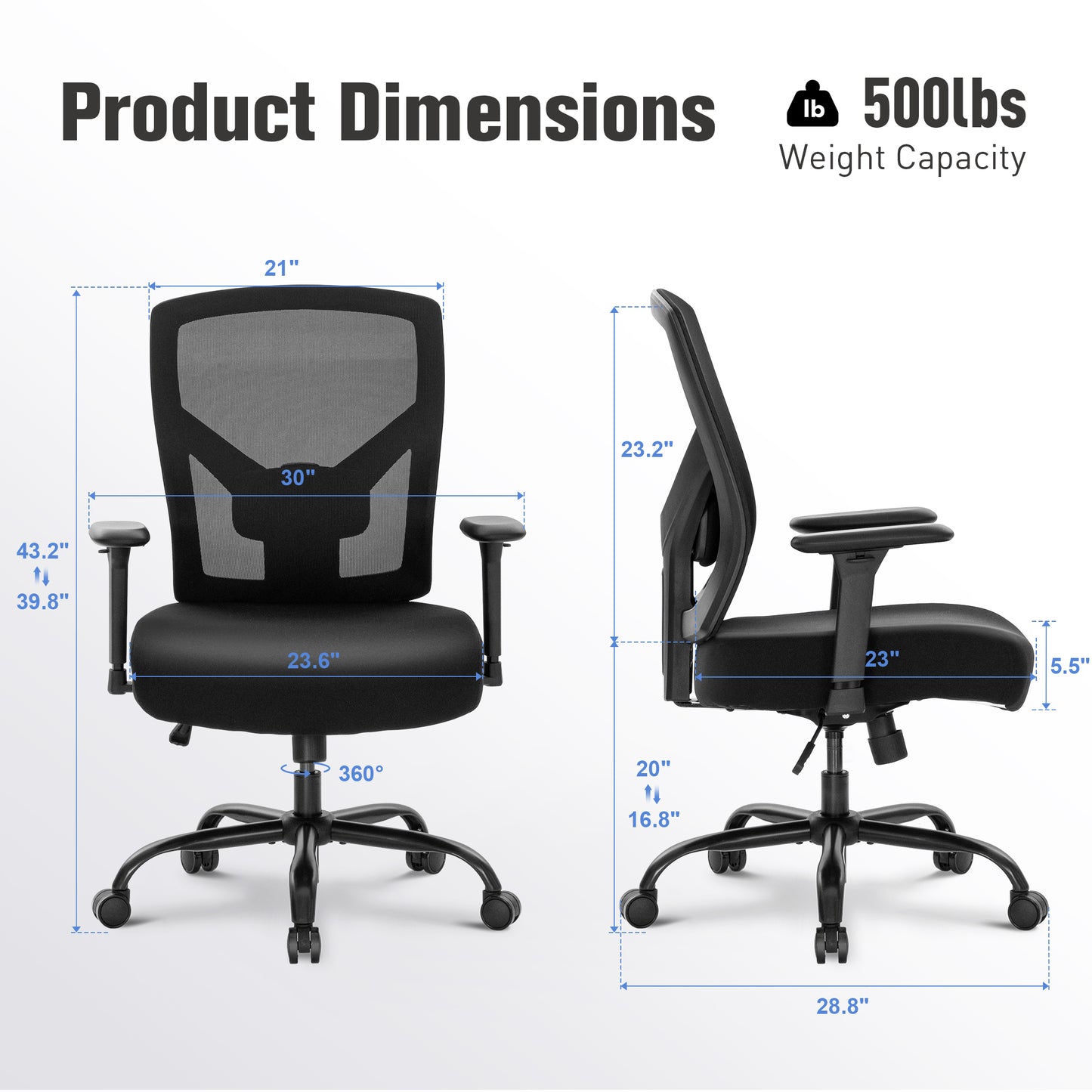 Captiva Designs Ergonomic Office Chair Adjustable Height & Armrest Swivel Chair, Black