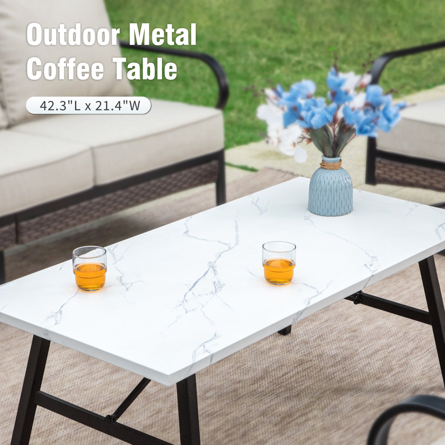 Captiva Designs 4 Piece All Weather Wicker Metal Patio Outdoor Furniture Conversation Set for Backyard, Garden, Deck