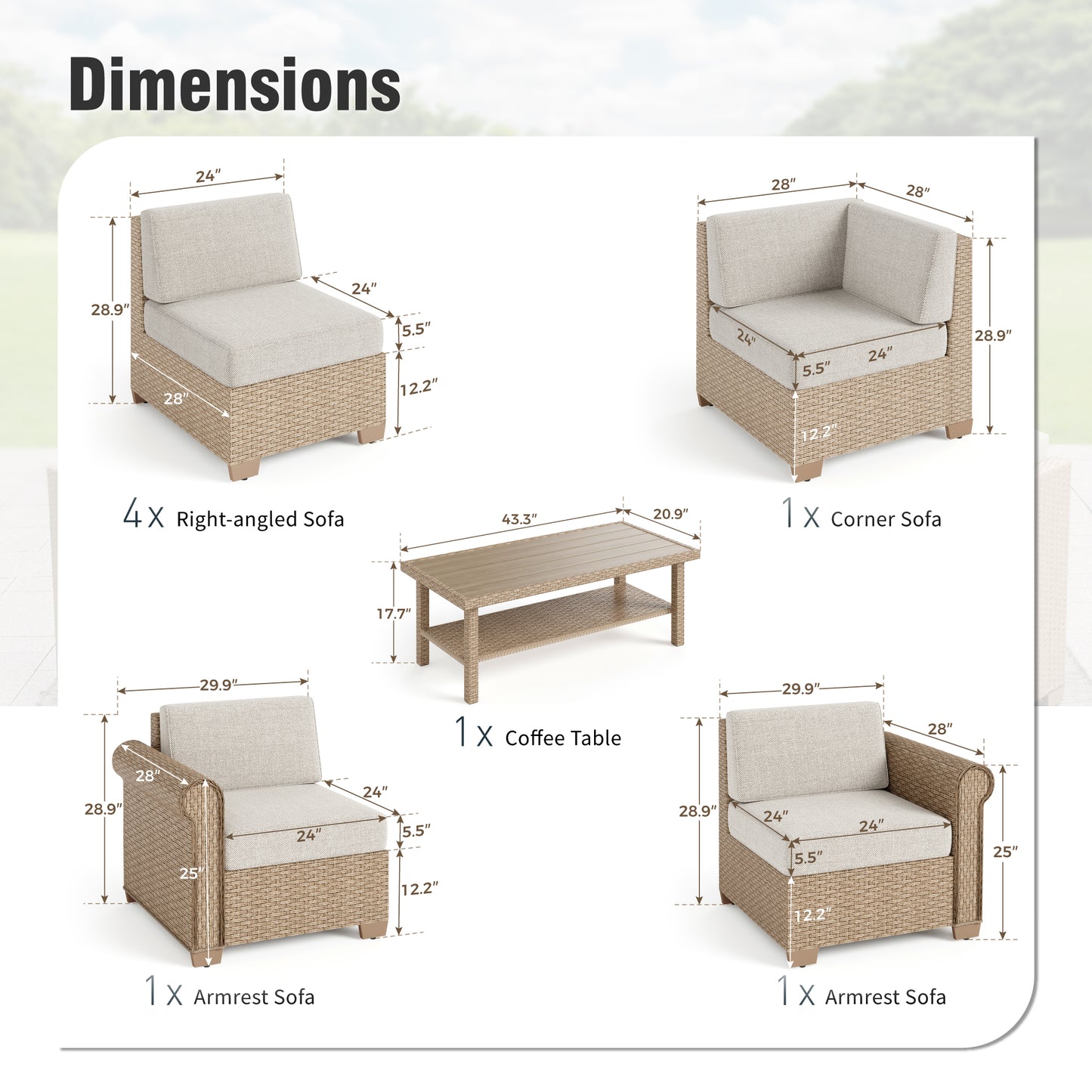 Captiva Designs Large Outdoor Patio Sectional Sofa Wicker Furniture Conversation Set with Cushions