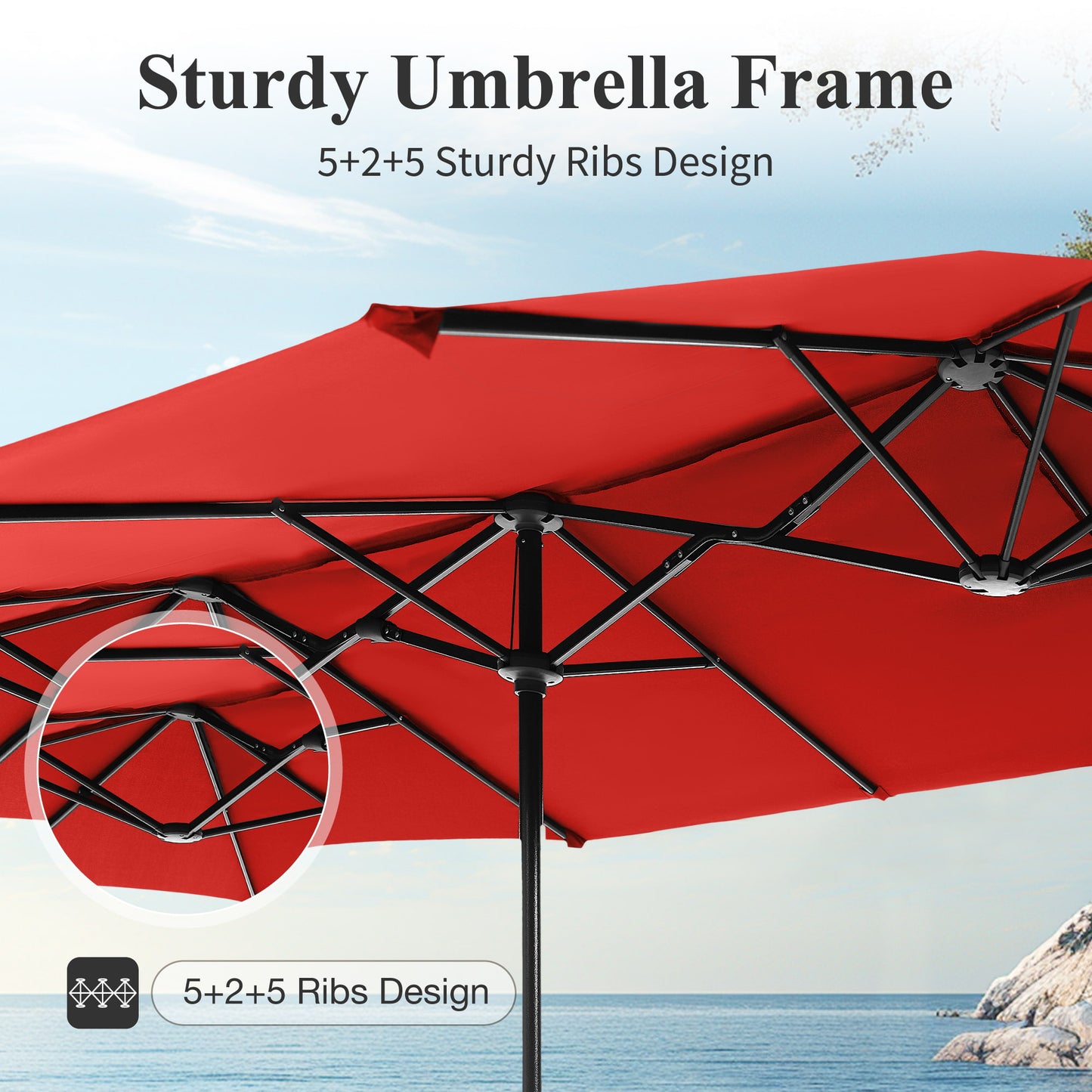 Captiva Designs 13ft Double-Sided Rectangular Patio Umbrella-Red