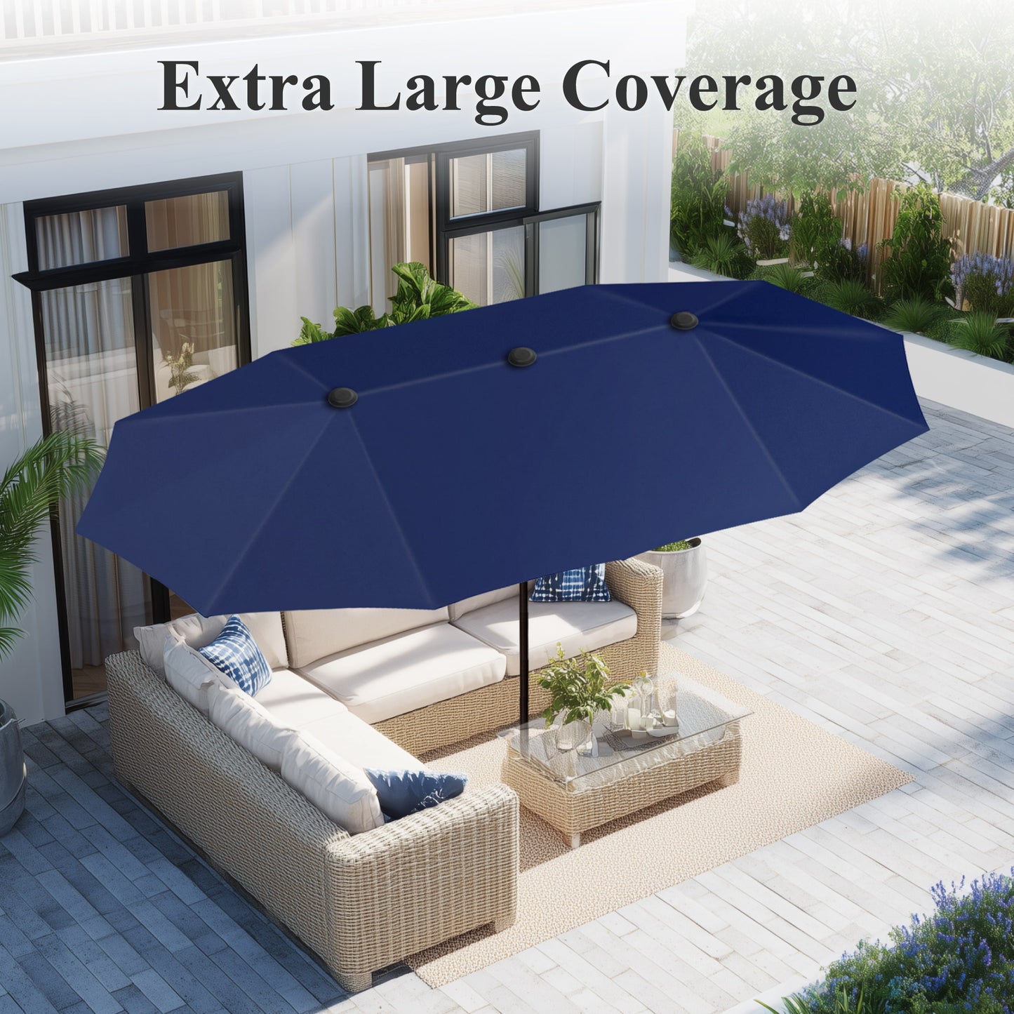 Captiva Designs 13ft Double-Sided Rectangular Patio Umbrella-Navy Blue