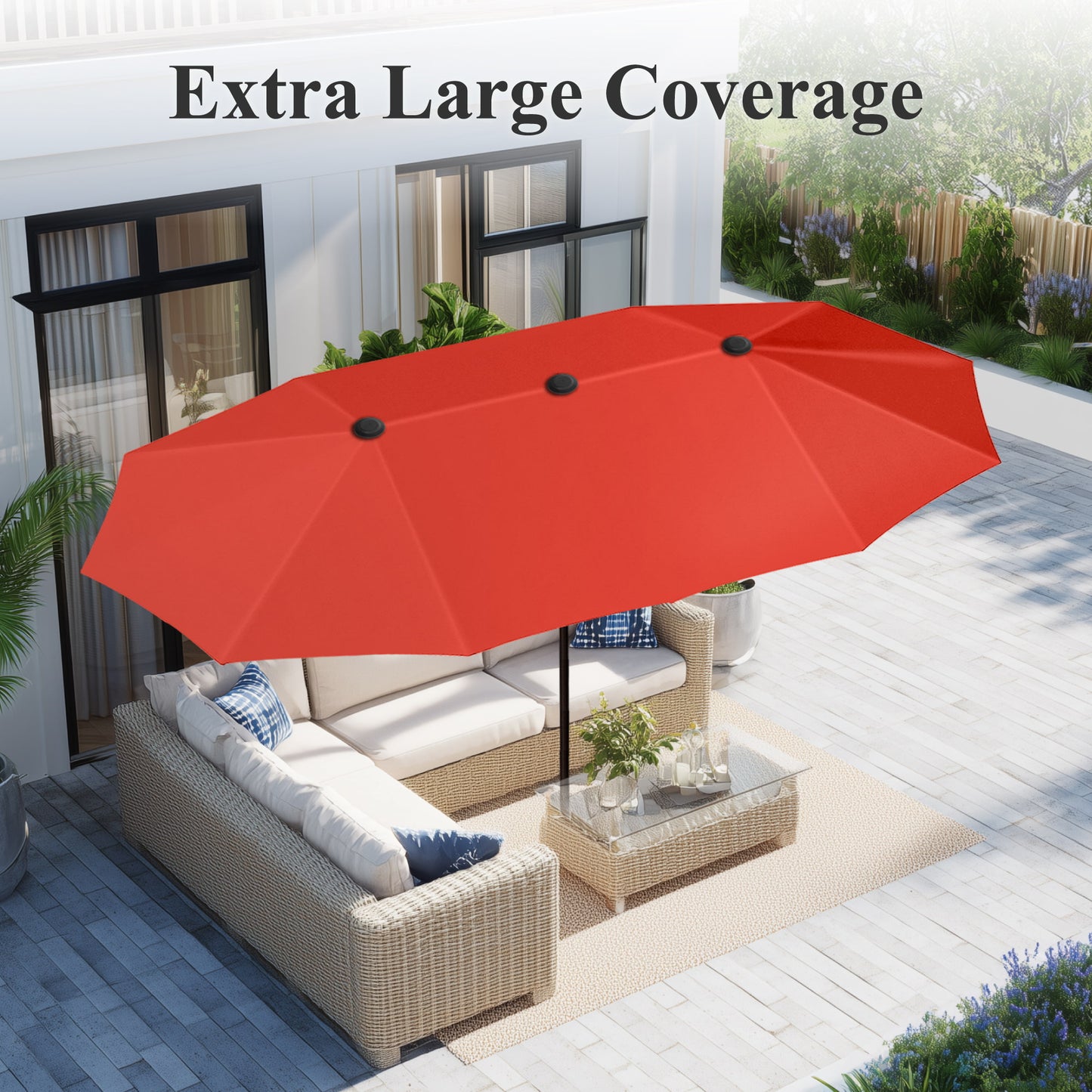 Captiva Designs 13ft Double-Sided Rectangular Patio Umbrella-Red
