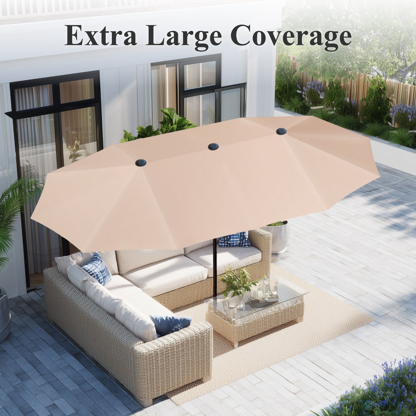 Captiva Designs 13ft Double-Sided Rectangular Patio Umbrella-Beige
