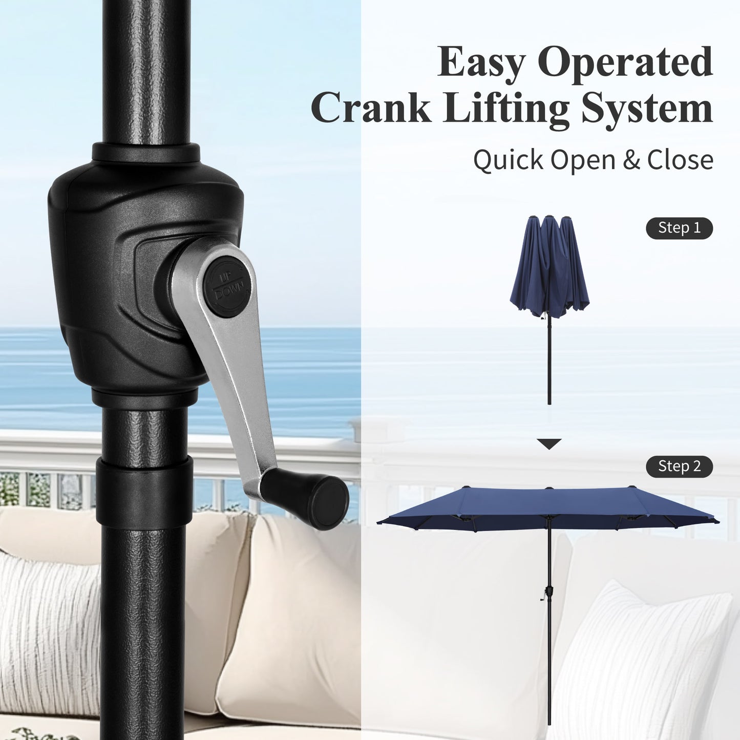 Captiva Designs 13ft Double-Sided Rectangular Patio Umbrella-Navy Blue