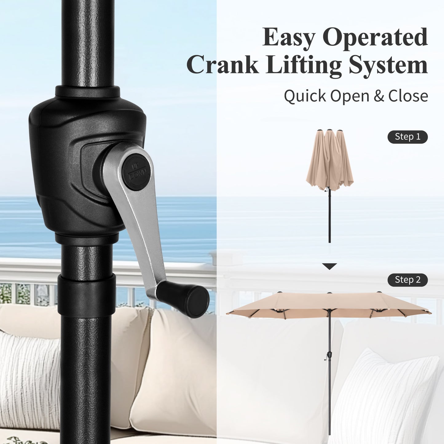 Captiva Designs 13ft Double-Sided Rectangular Patio Umbrella-Beige